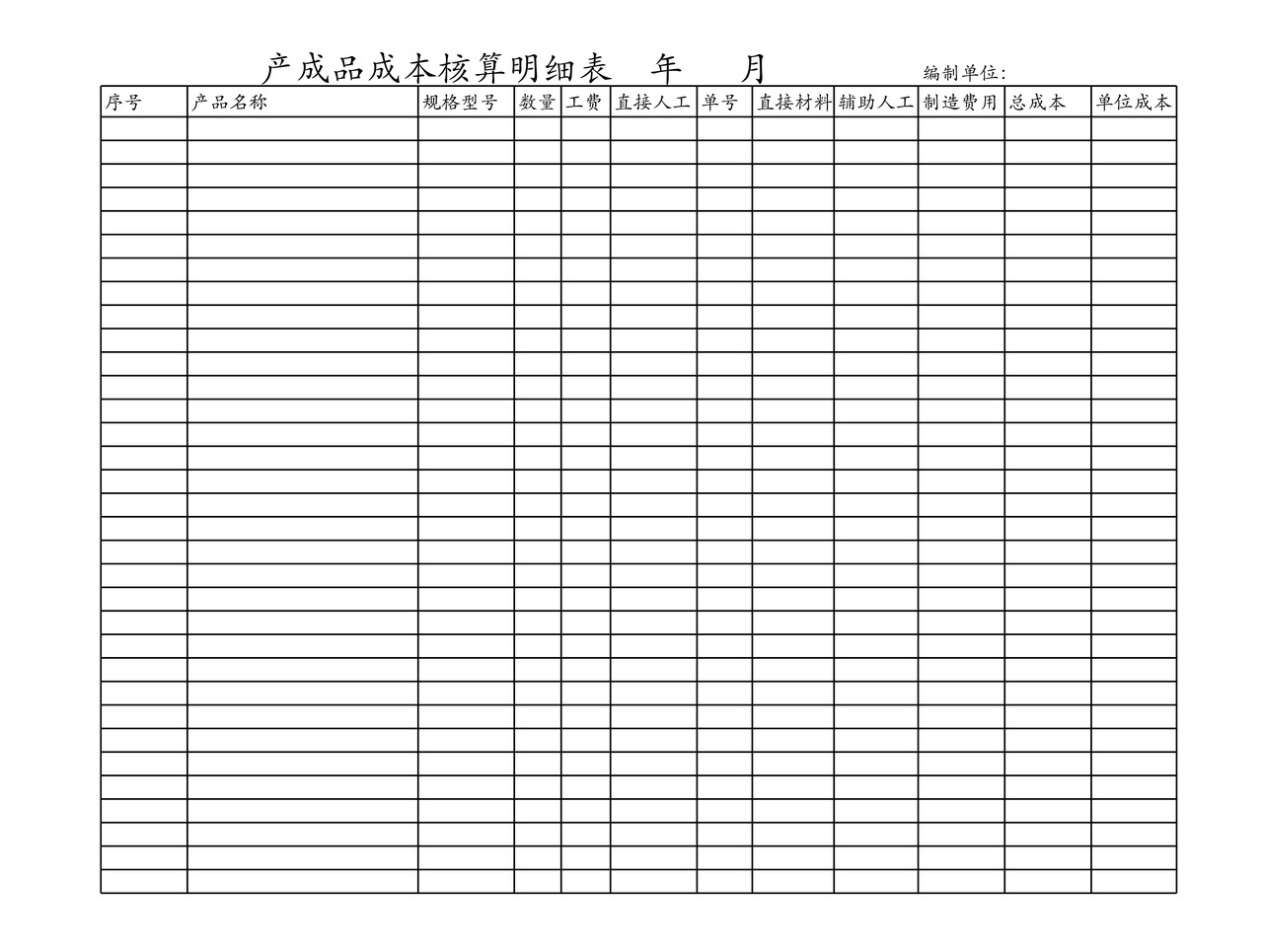 成本核算明细表