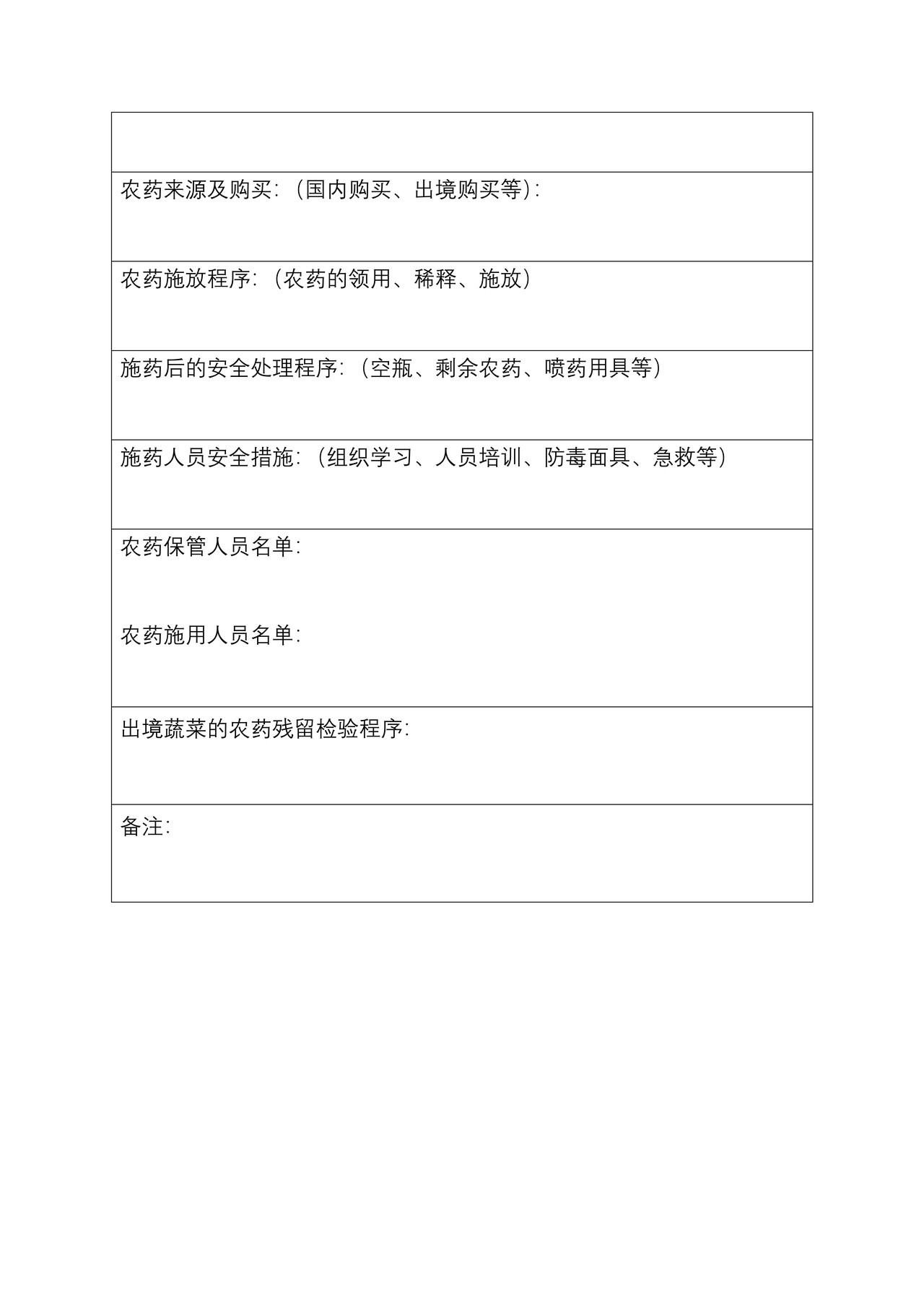 供港澳蔬菜种植基地备案 申请表