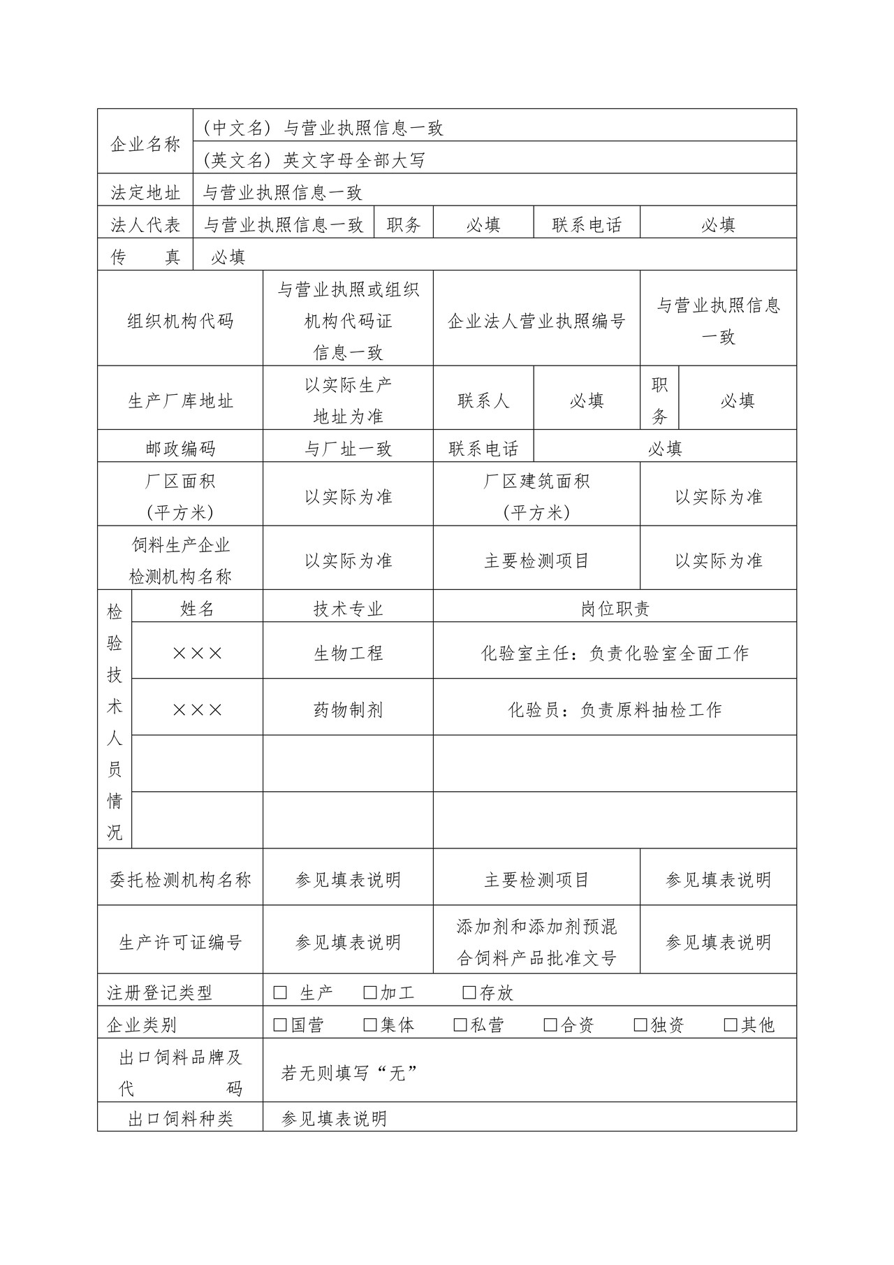 出口饲料生产、加工、存放企业检验检疫注册登记申请表（成都海关）
