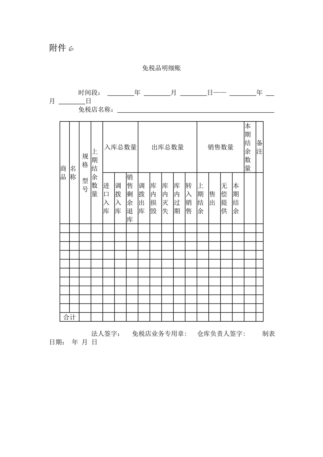 免税品明细帐