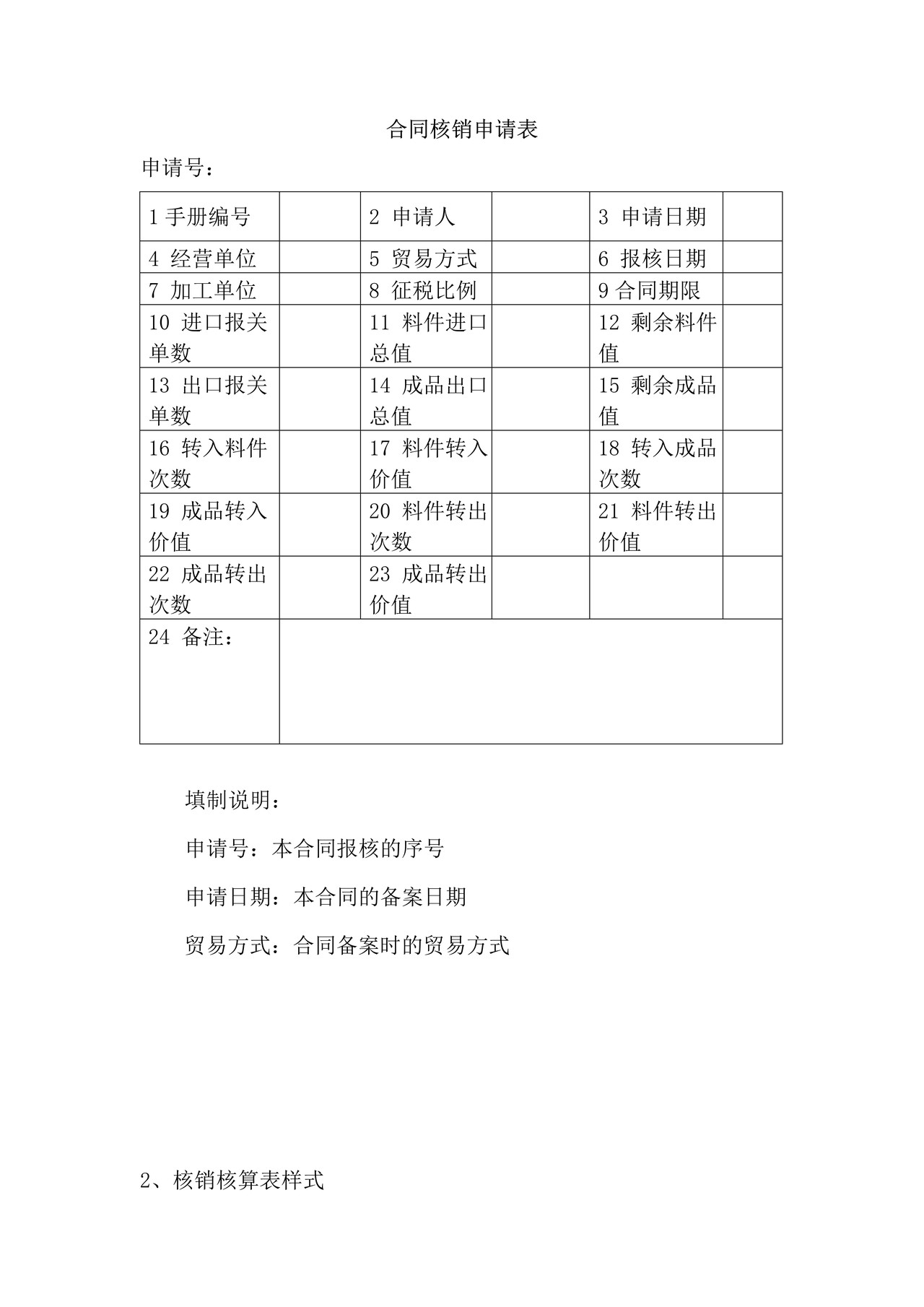 合同核销申请表