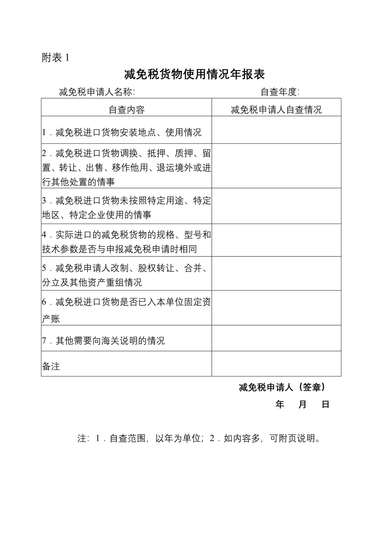 减免税货物使用状况报告书（杭州海关）