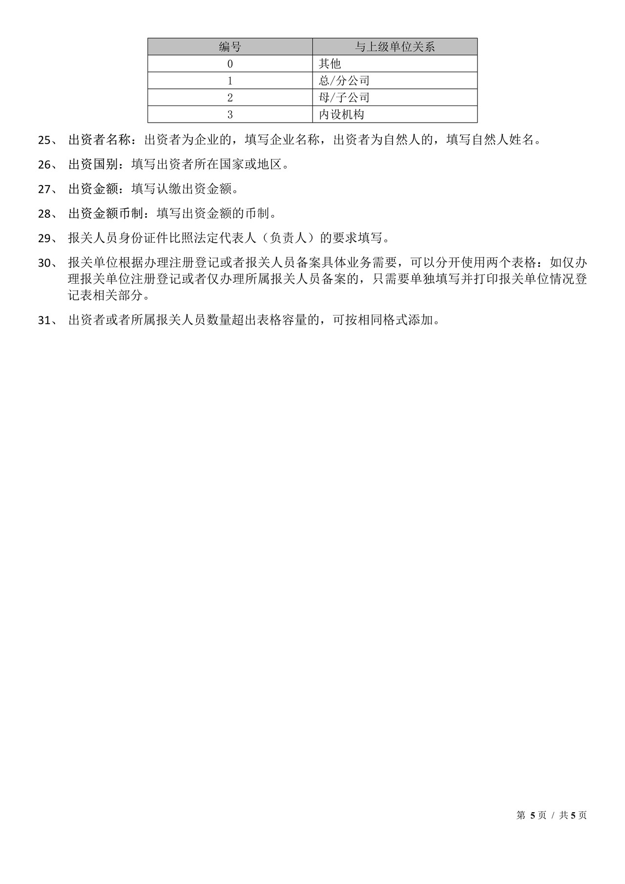 报关单位情况登记表