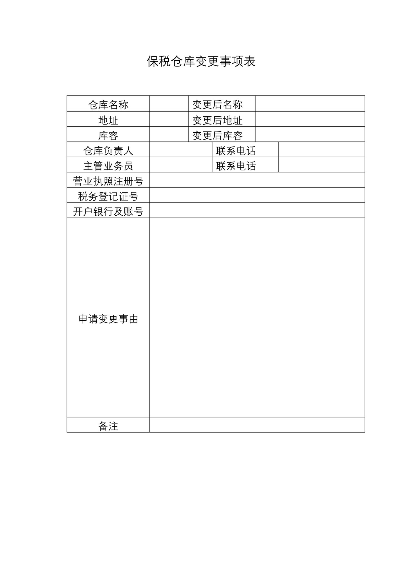 保税仓库变更事项表