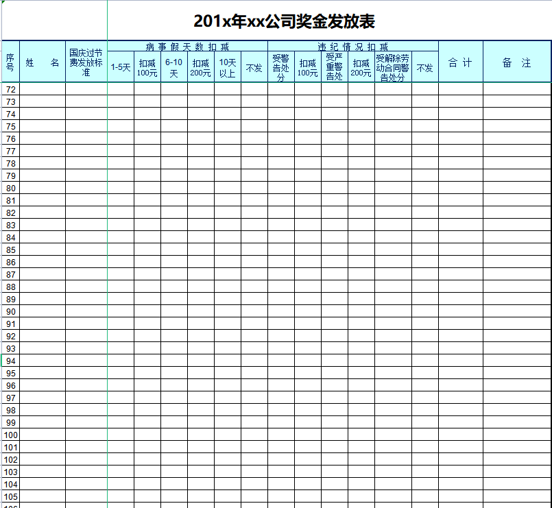 公司奖金发放Excel表格