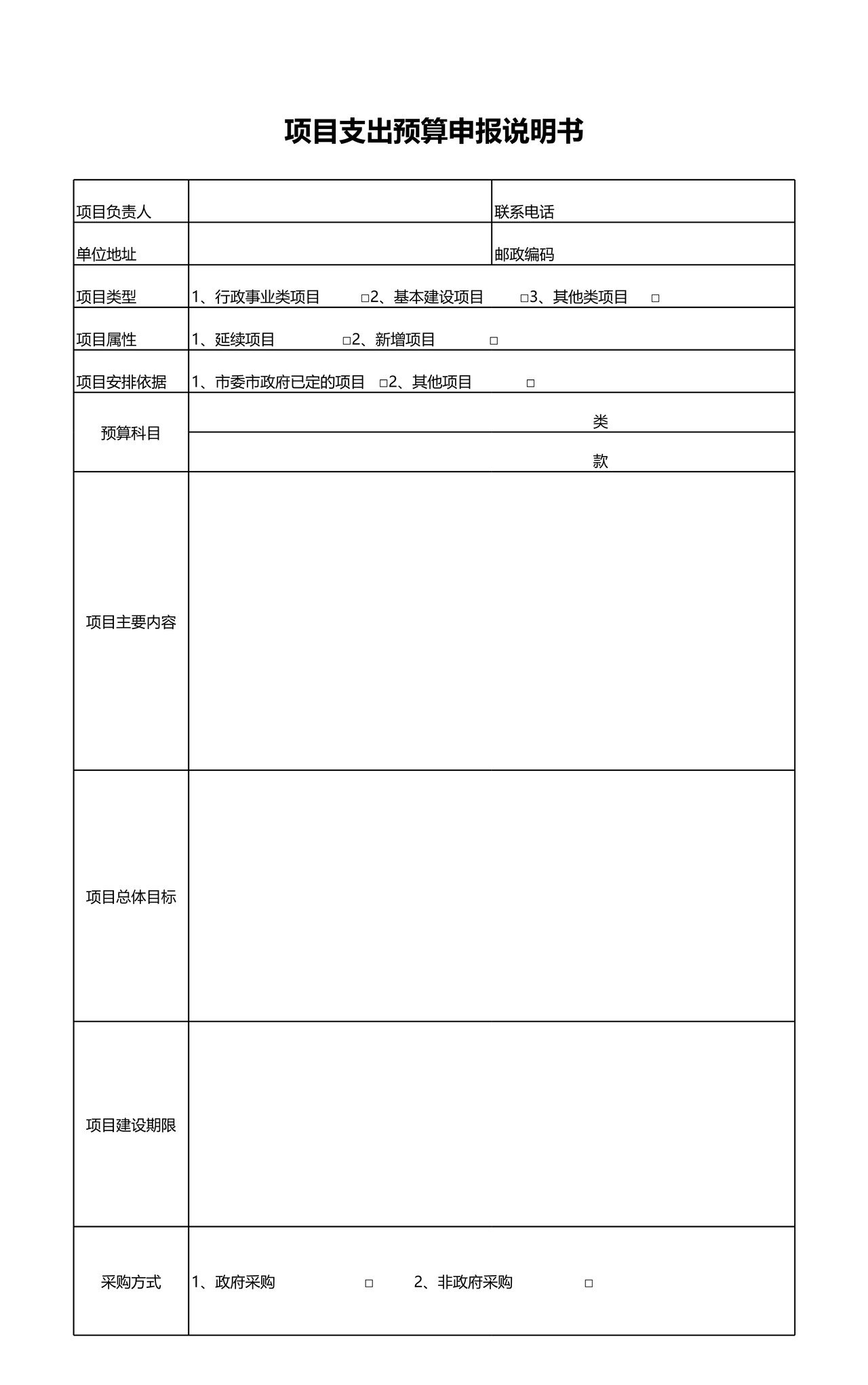 项目支出预算申报说明书