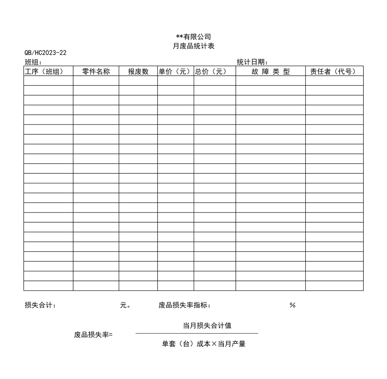 管理报表12-月废品统计表