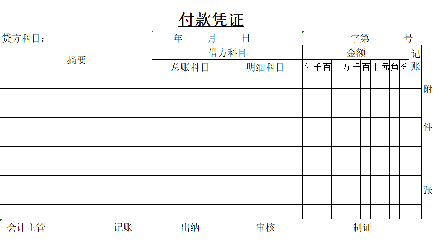 记账、收款、付款、转账凭证(打印版)模板