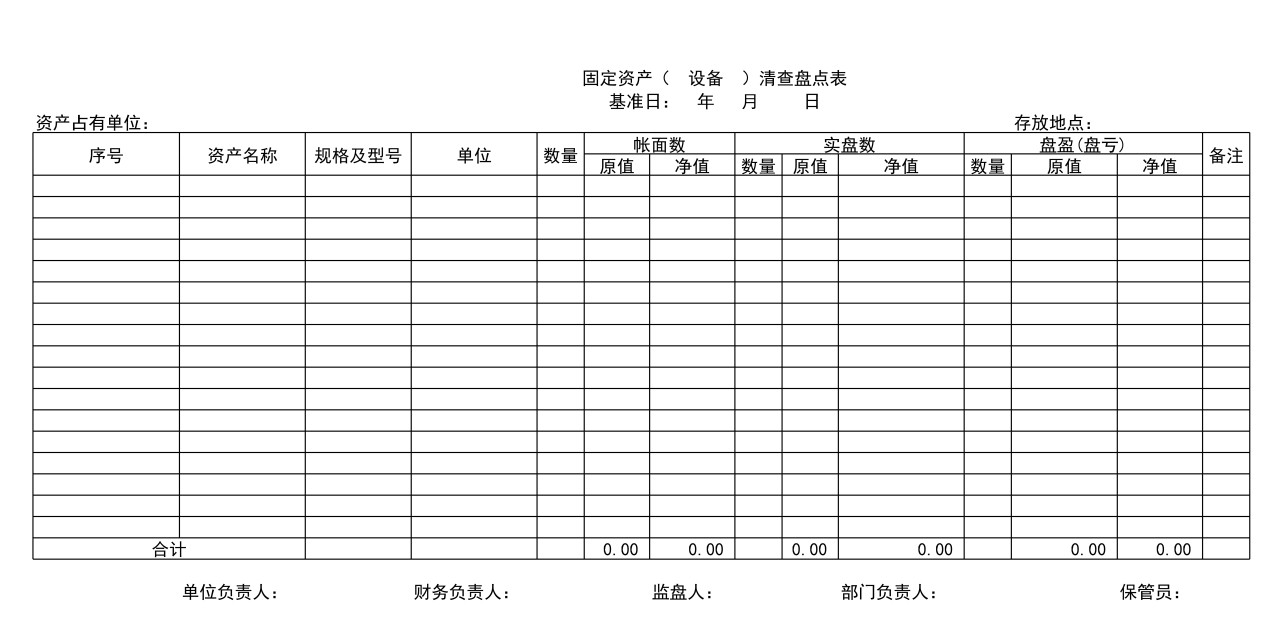 盘点工具1-实物资产盘点表