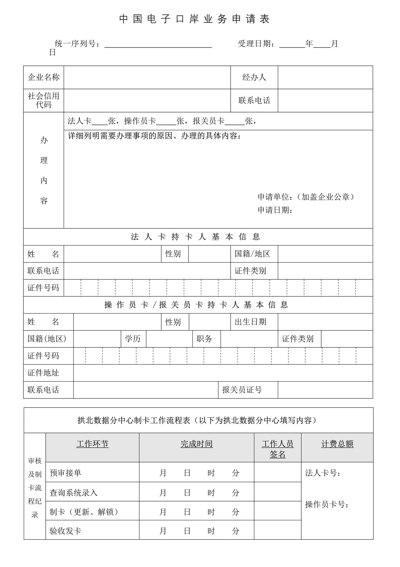 中国电子口岸业务申请表