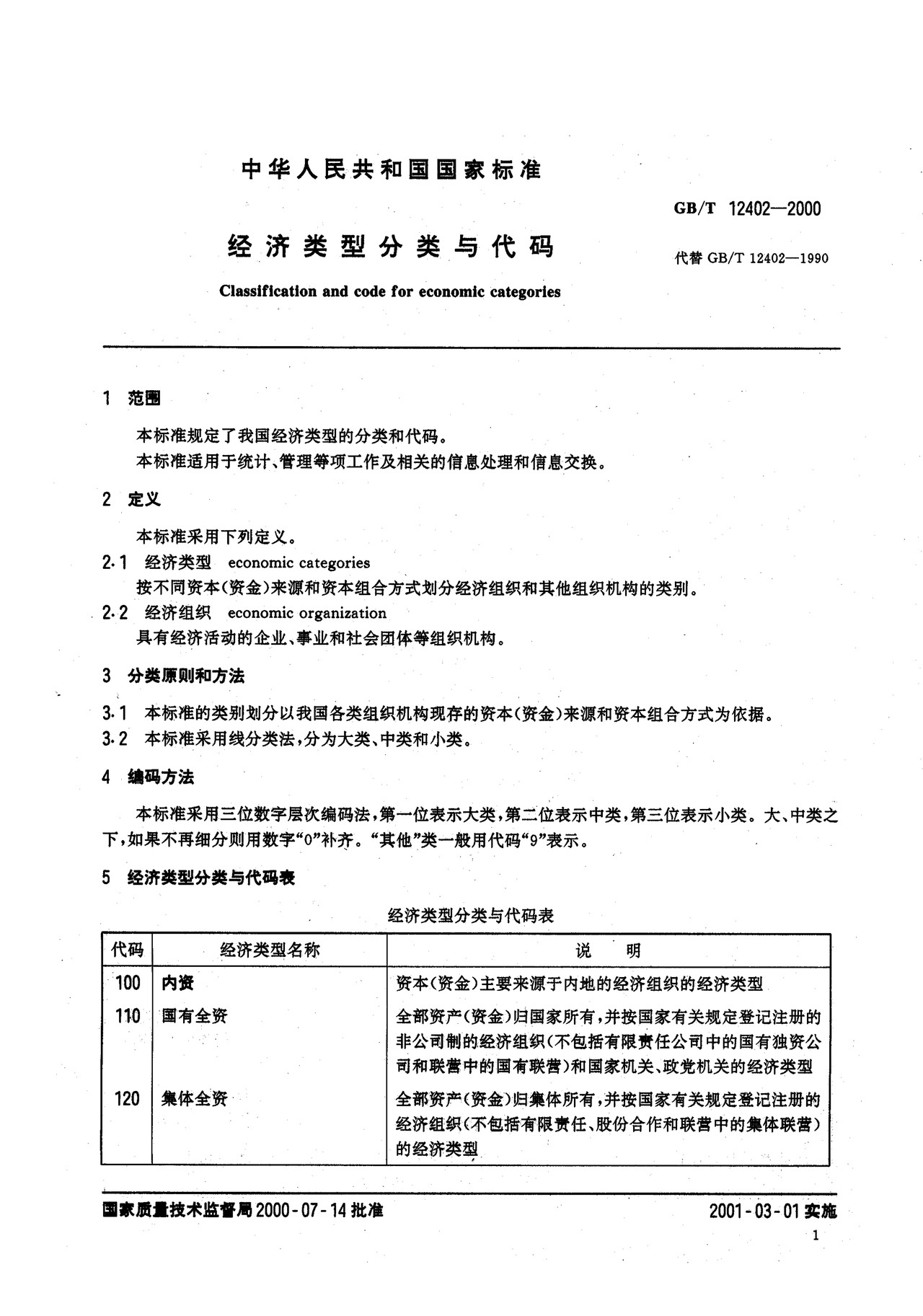 GBT12402-2000经济类型分类与代码