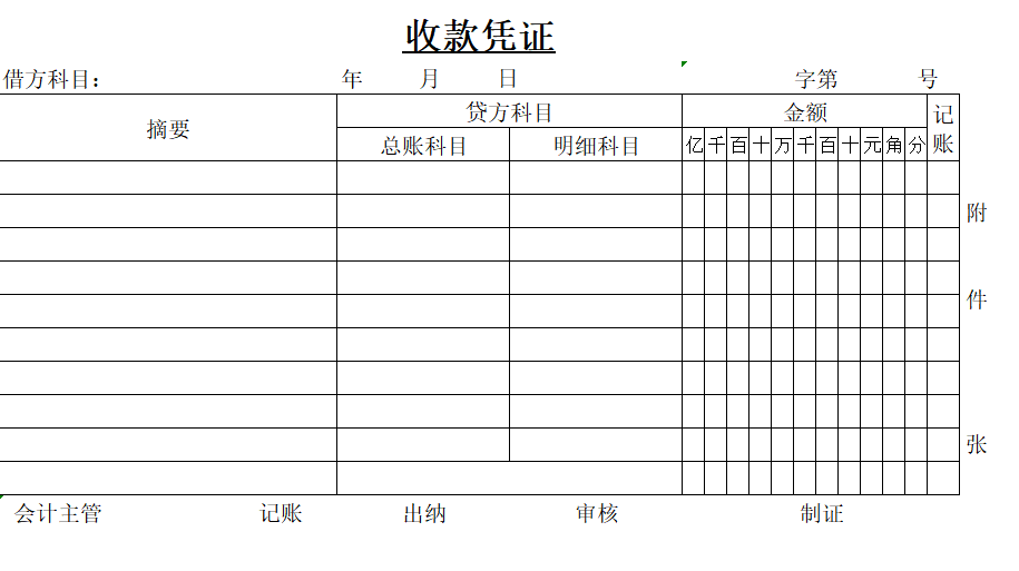 记账、收款、付款、转账凭证(打印版)模板