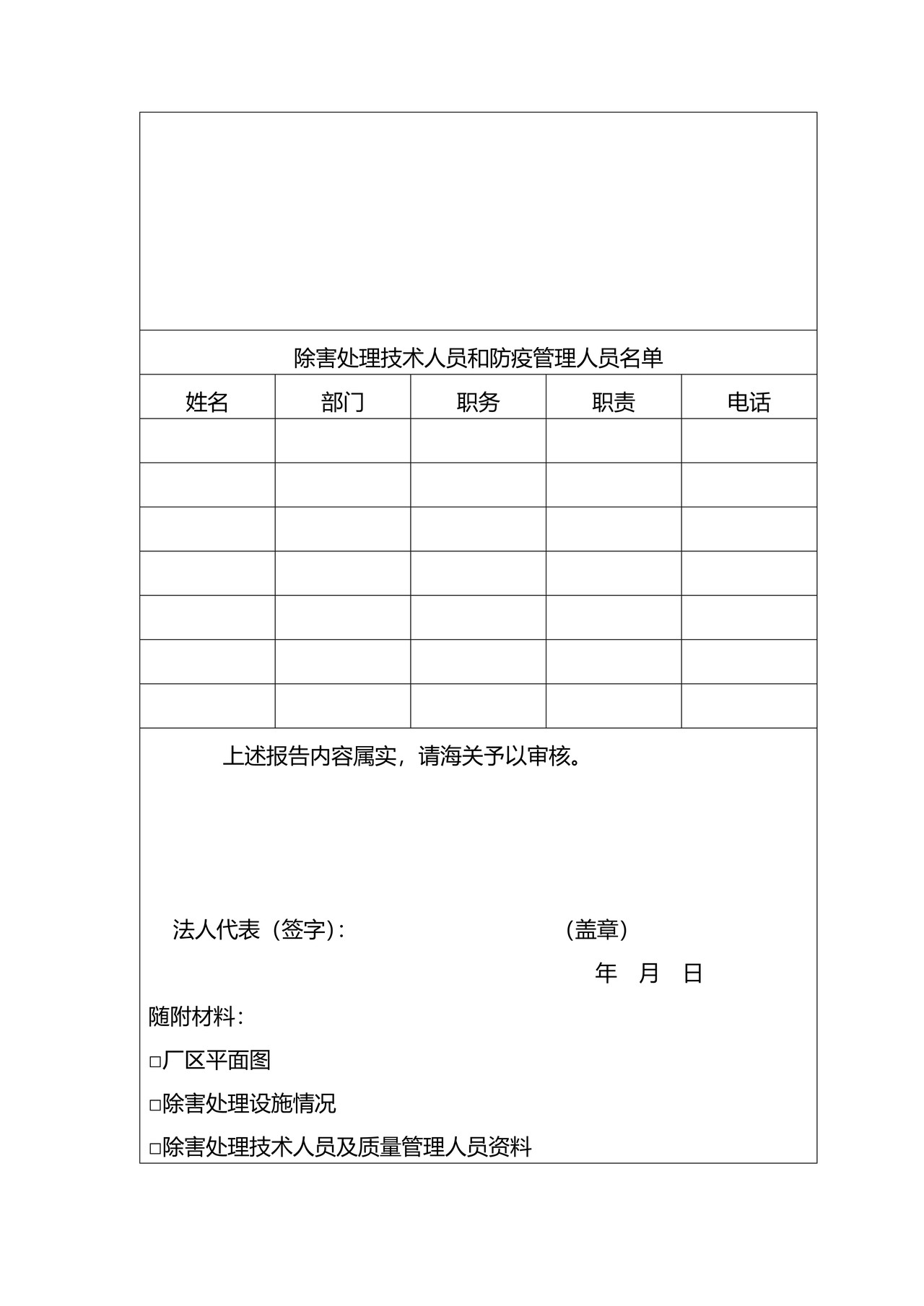 出境货物木质包装除害处理标识加施申请考核表