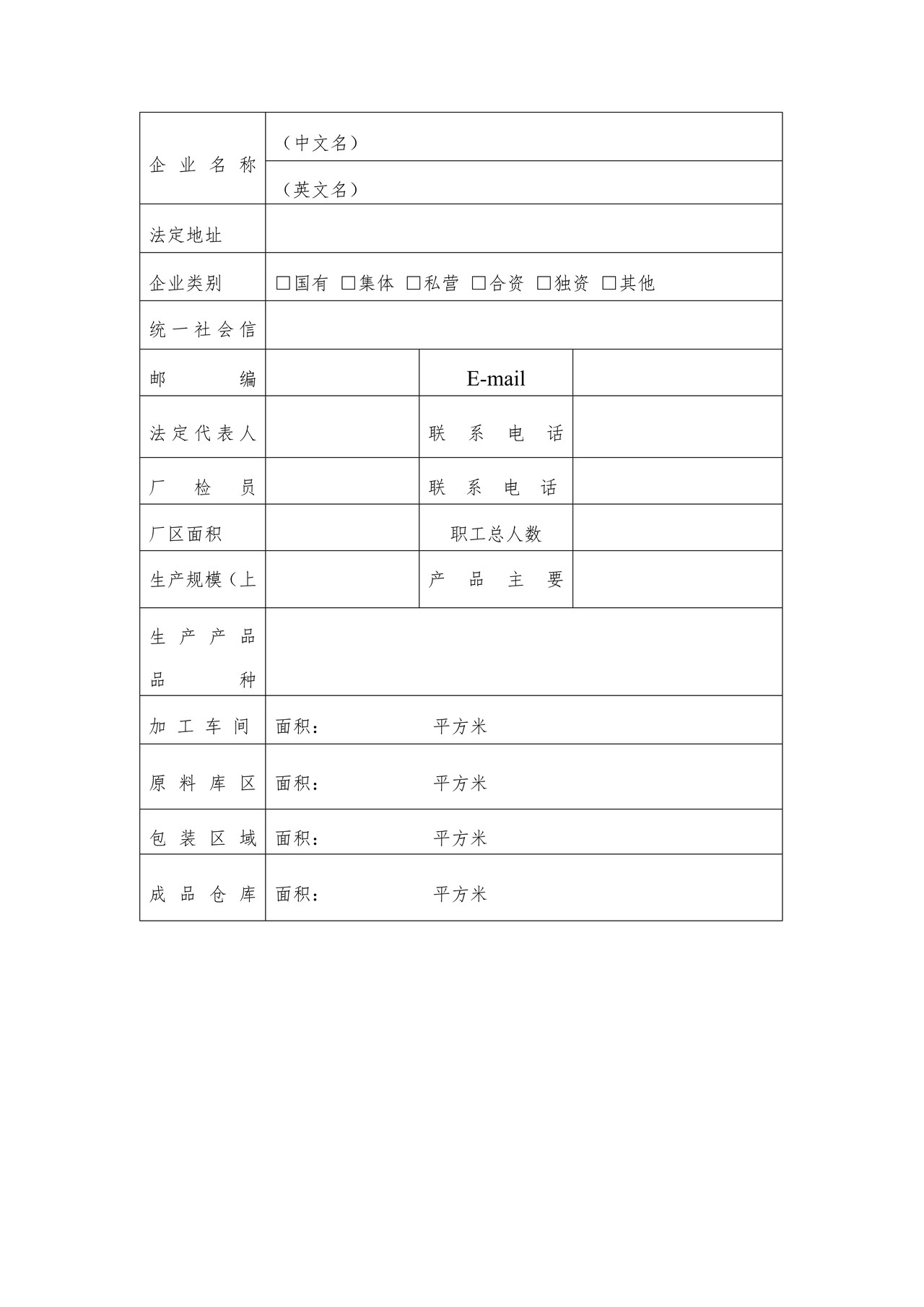 出境竹木草制品生产企业注册登记及分类管理申请表