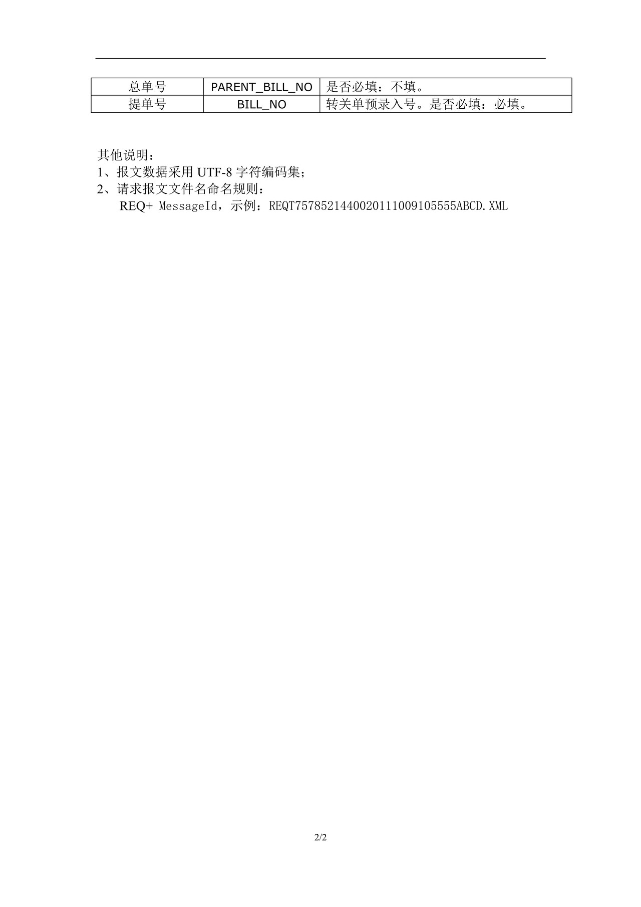 2.1出口转关（主管地）单票请求报文填制规范