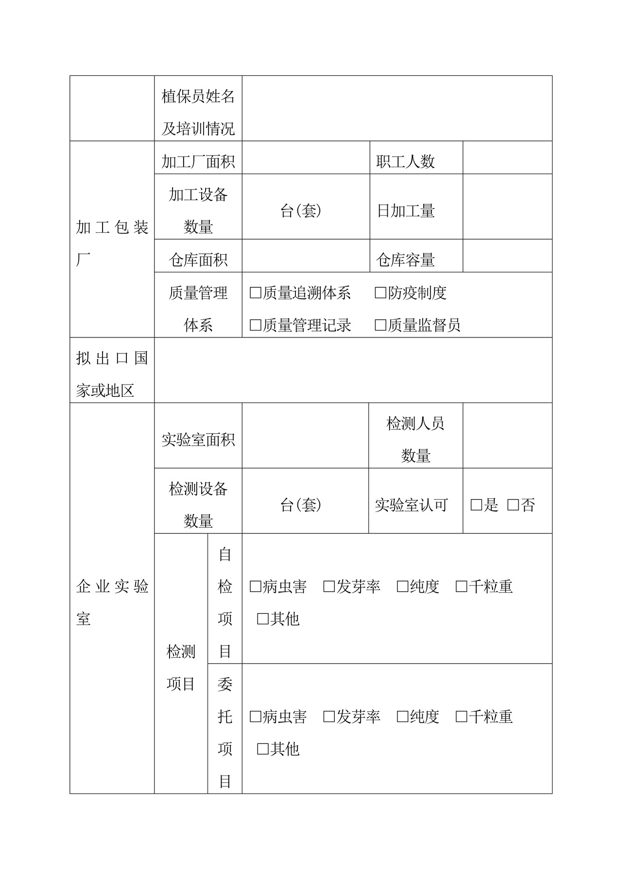 出境种苗花卉生产经营企业注册登记申请表1