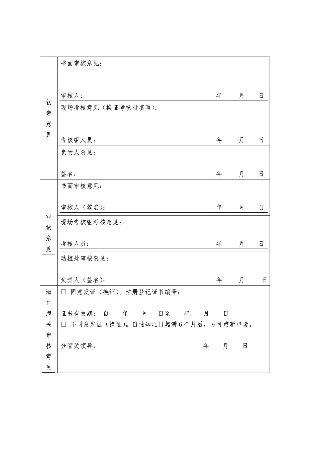 出口植物产品生产、加工、存放企业注册登记申请表（海口海关）
