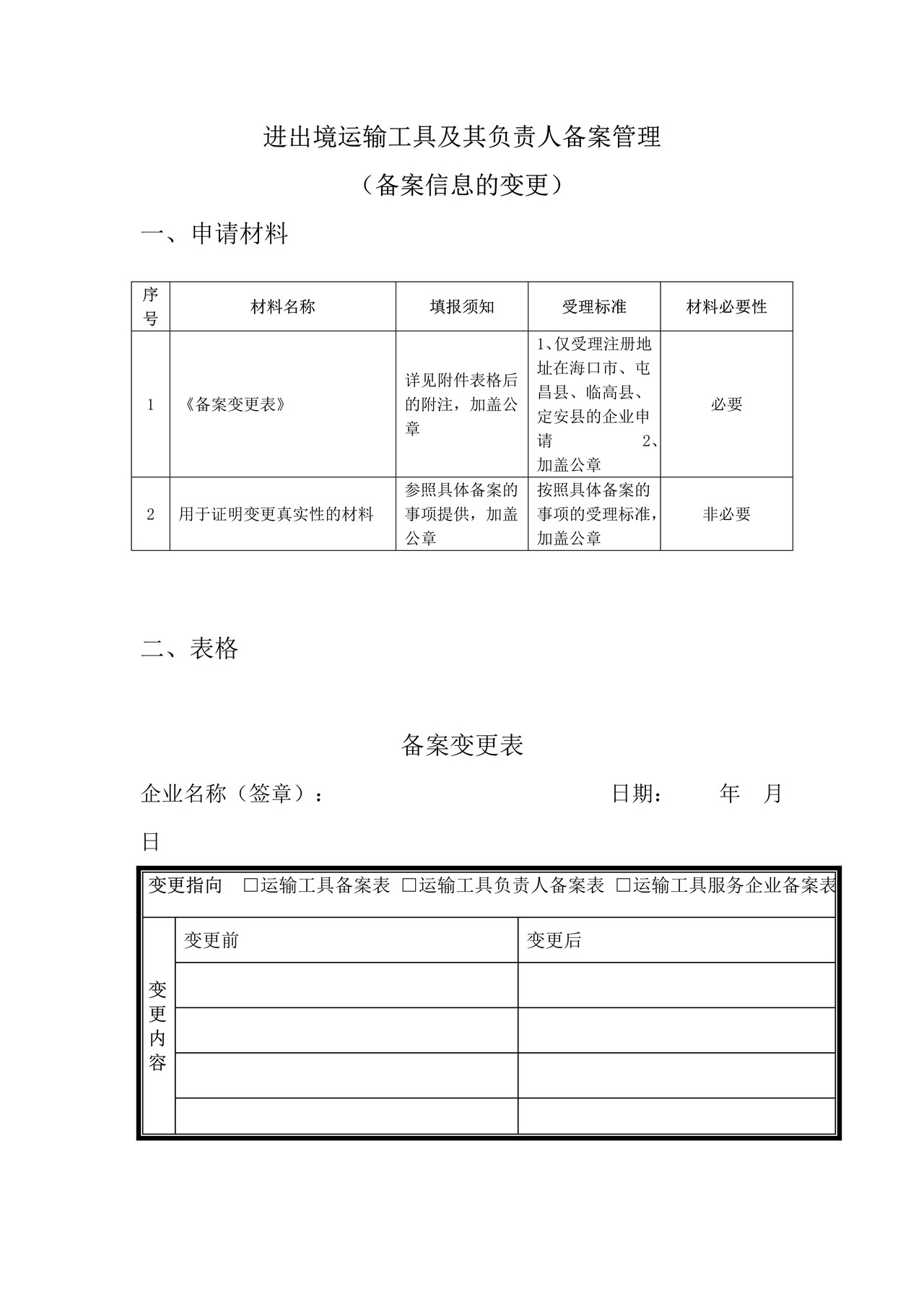 进出境运输工具及其负责人备案管理（备案信息的变更）办事指引