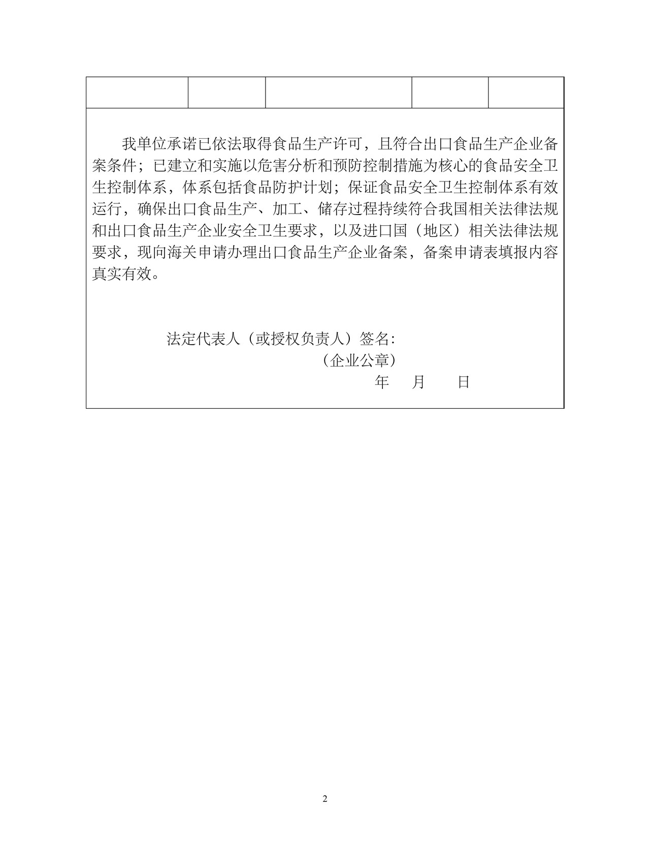 出口食品生产企业备案申请书