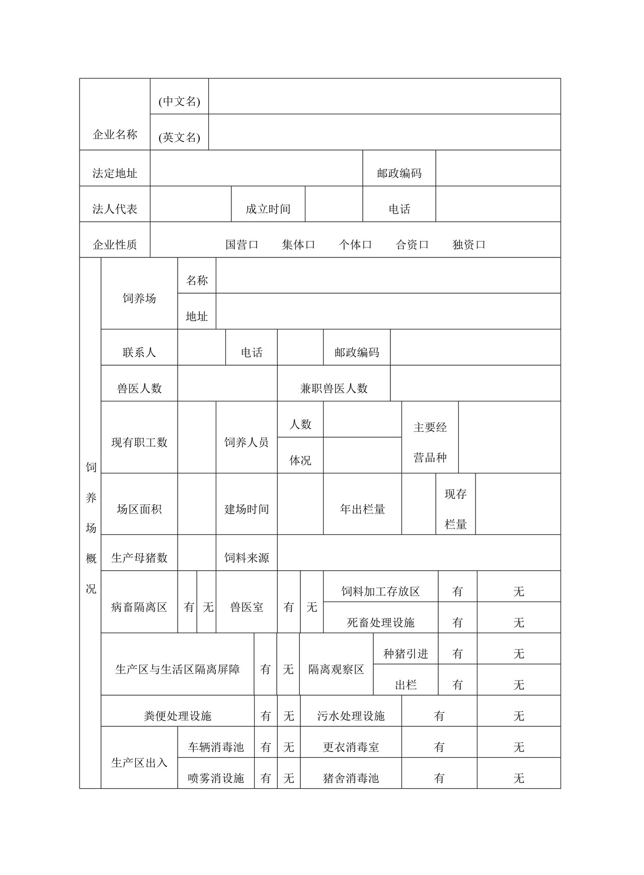 （行政审批事项26004）出境供港澳活动物（猪）饲养场注册登记申请表