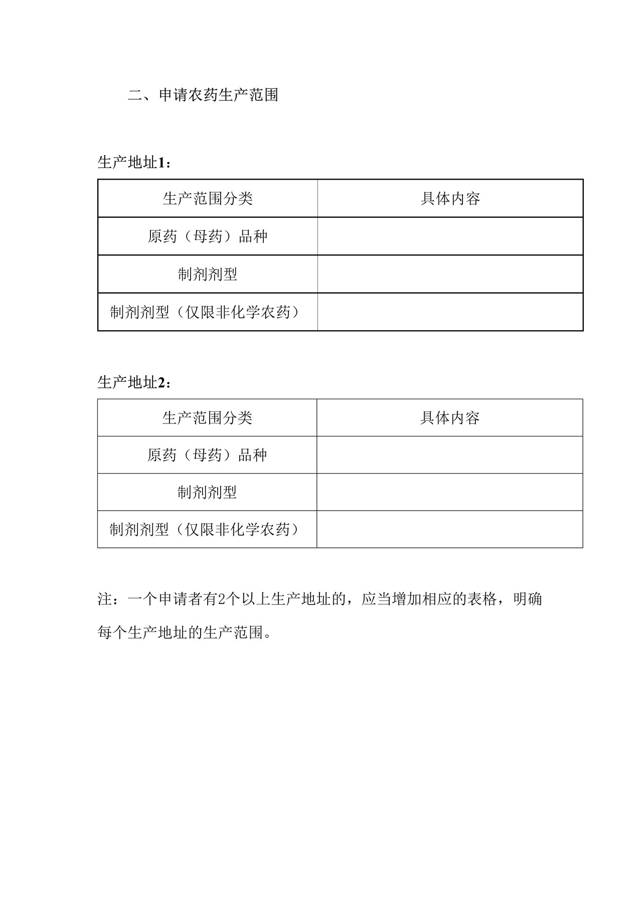 农药生产许可证申请书（适用于首次申请、扩大农药生产范围、改变或新增生产地址）