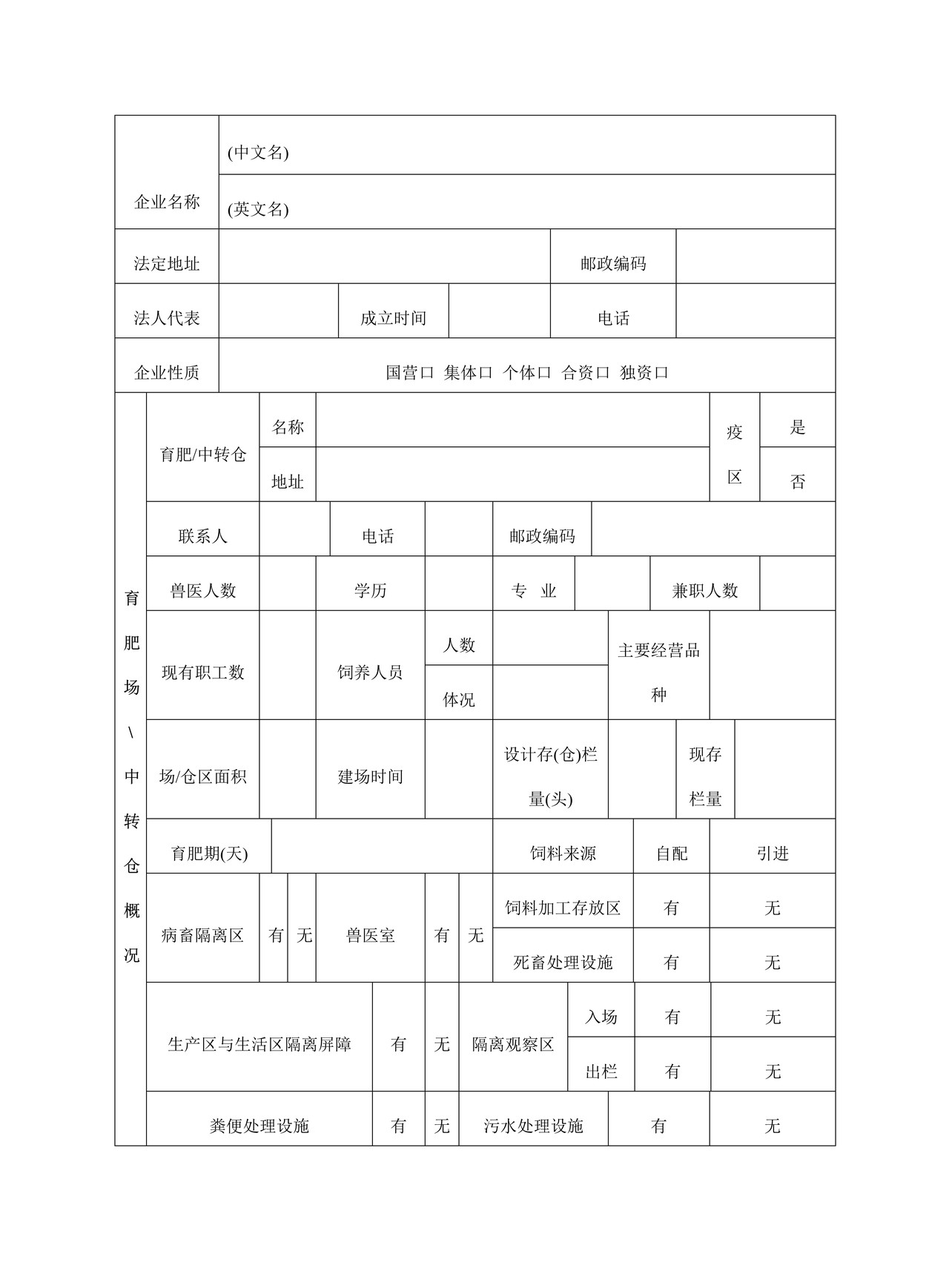 《供港澳活牛育肥场、中转仓检验检疫注册登记申请表》