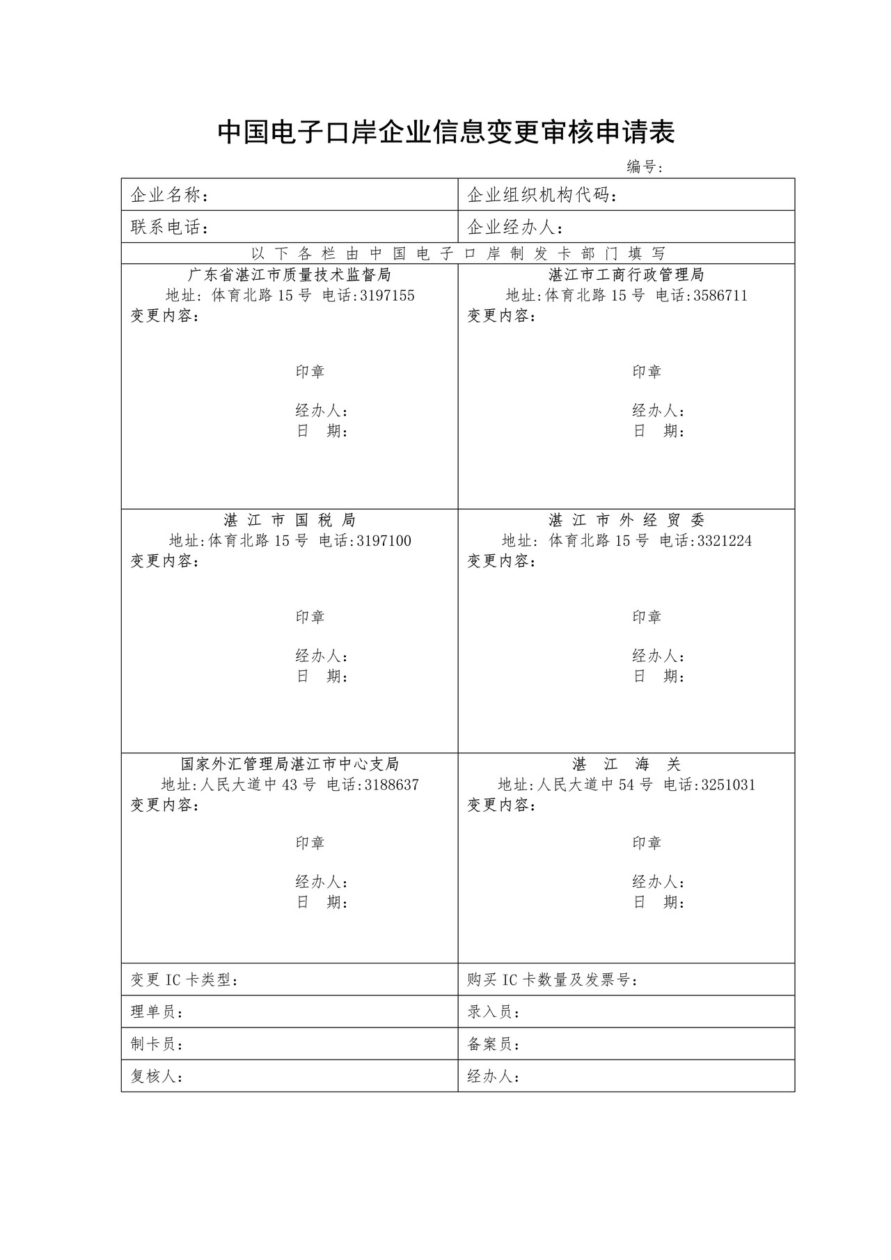 表E：中国电子口岸企业信息变更审核申请表