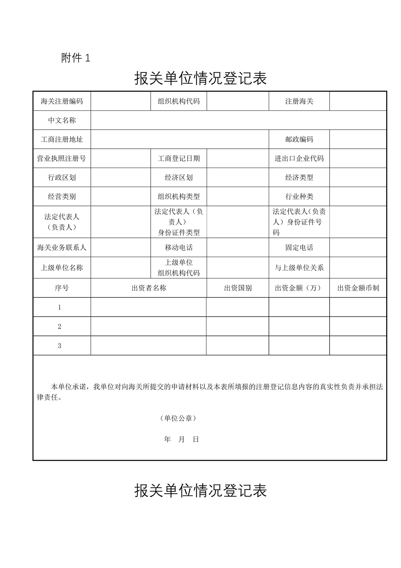 《报关单位情况登记表》样式、填写说明、填写示范和错误示例