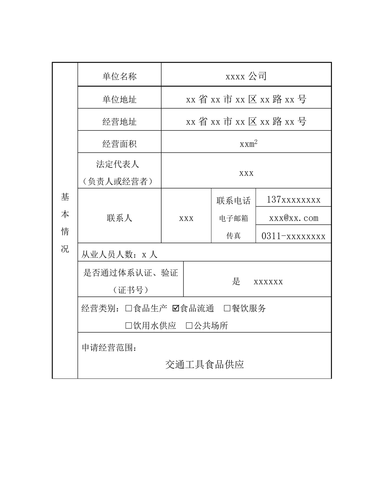 国境口岸卫生许可证申请书（样表）