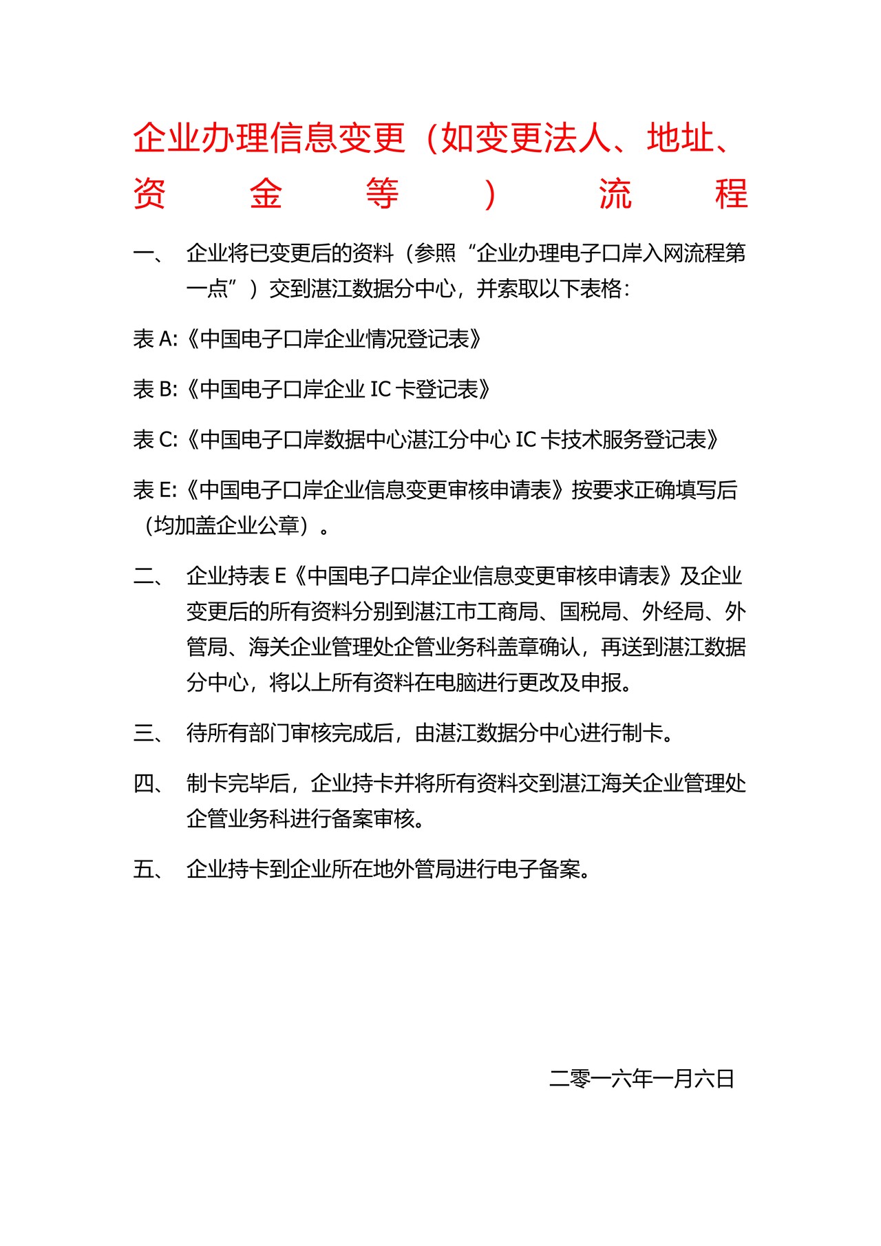 企业办理信息变更（如变更法人、地址、资金等）流程