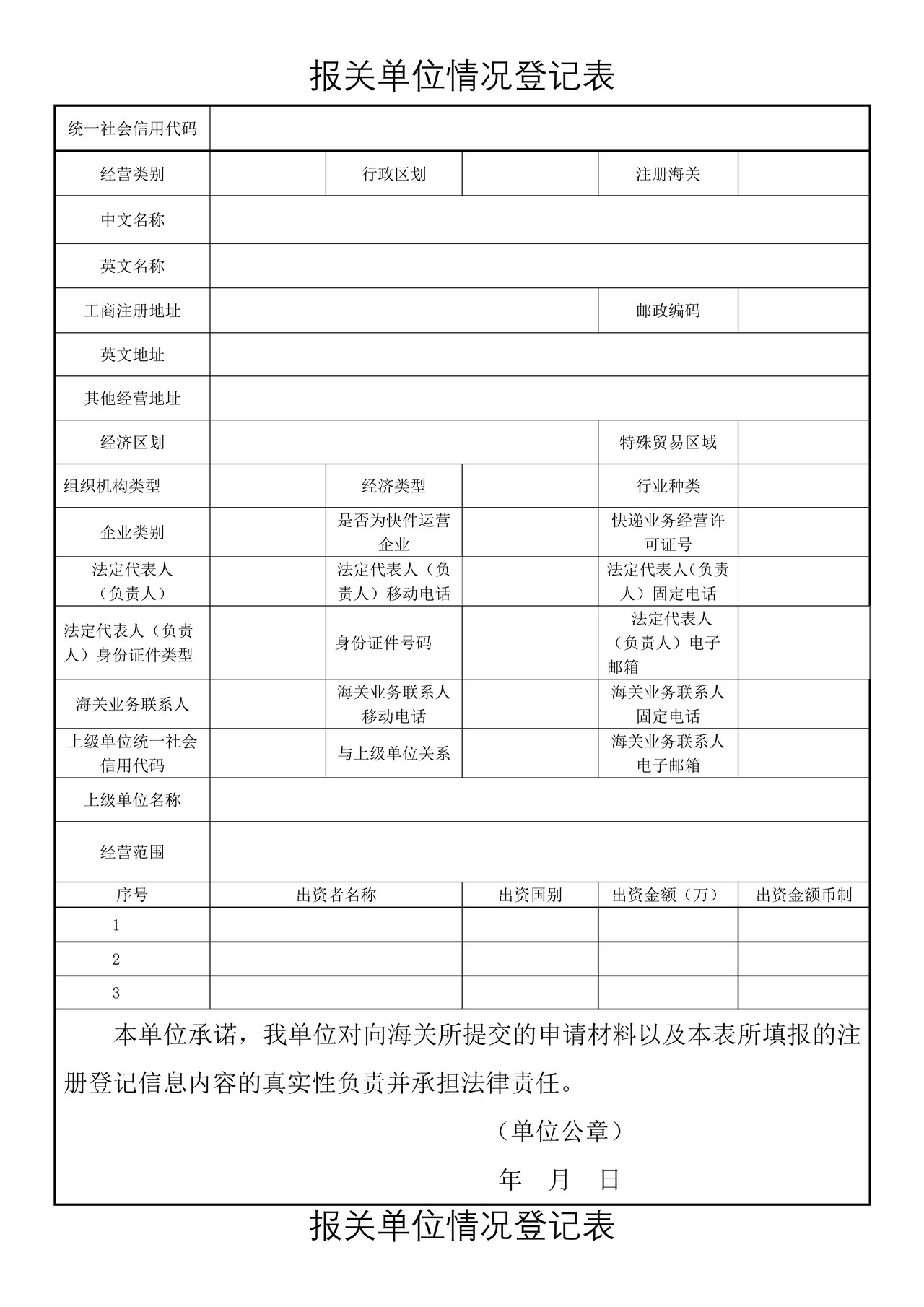 报关单位情况登记表