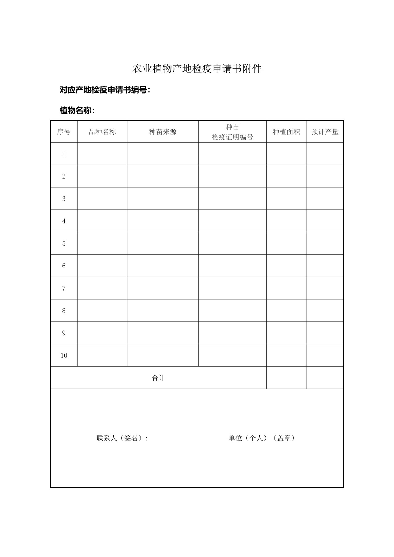 农业植物产地检疫申请书
