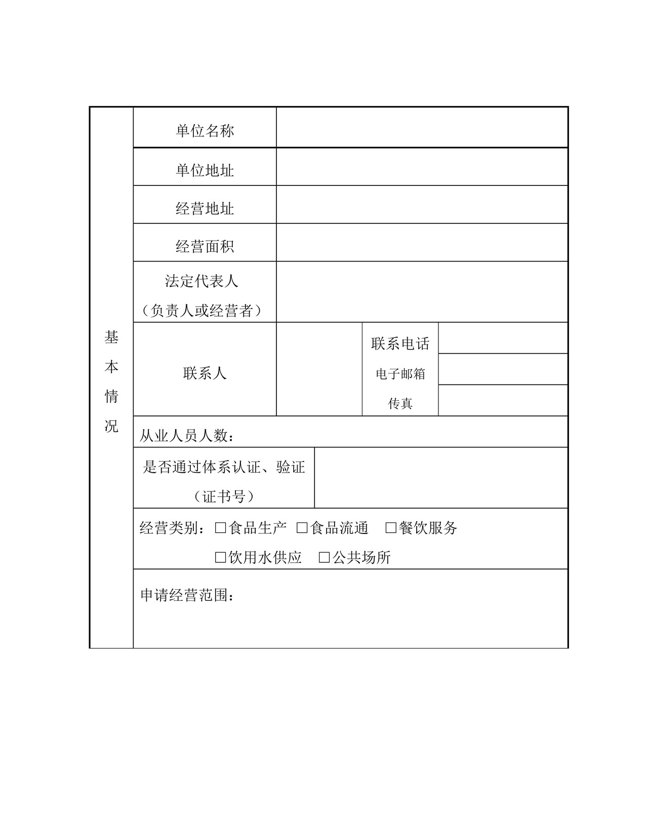 国境口岸卫生许可证申请书（空白表格）