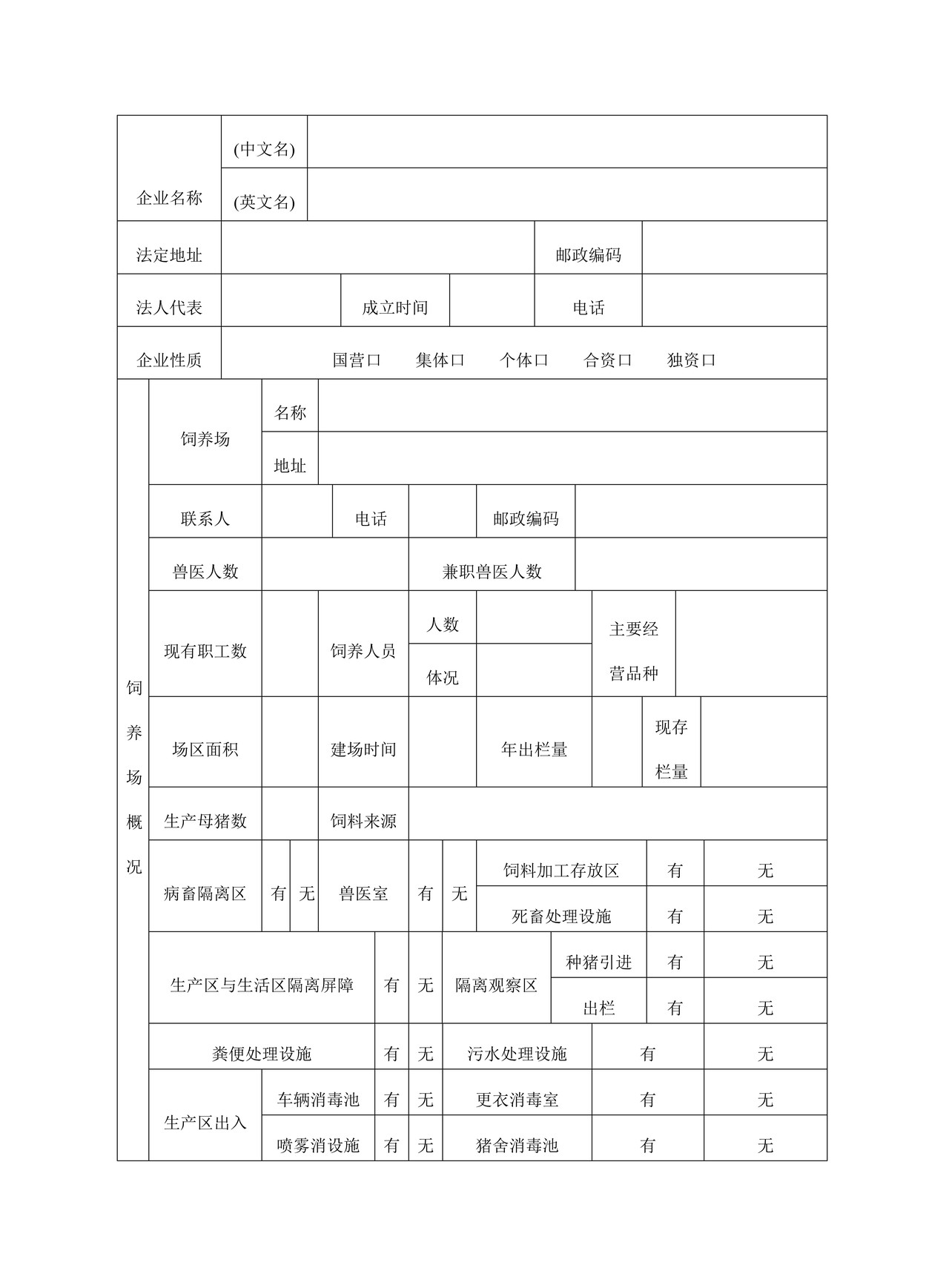 《供港澳活猪饲养场检验检疫注册登记申请表》