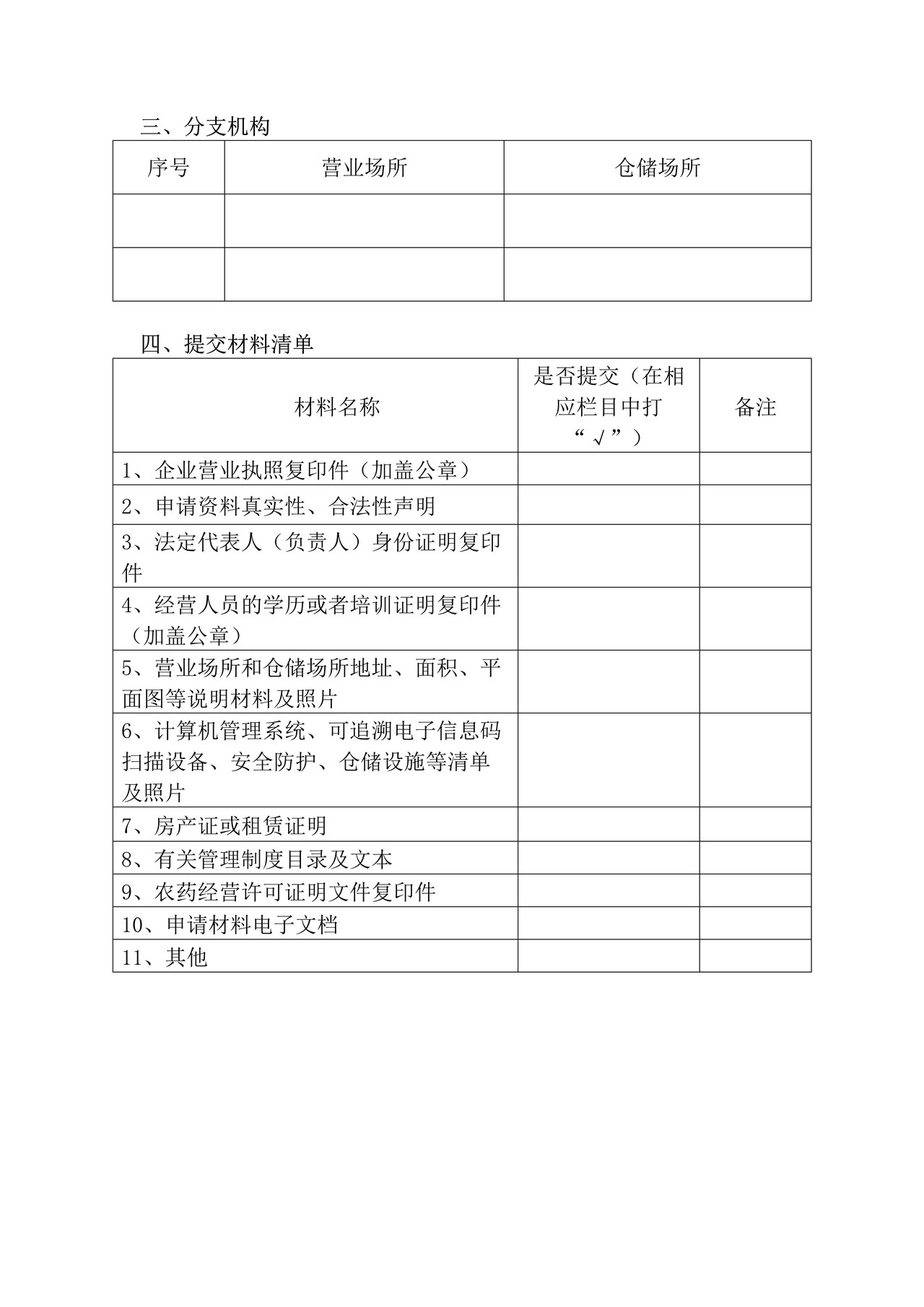 农药经营许可证申请表（适用于首次申请，经营范围增加限制使用农药、改变营业场所或仓储场所地址）
