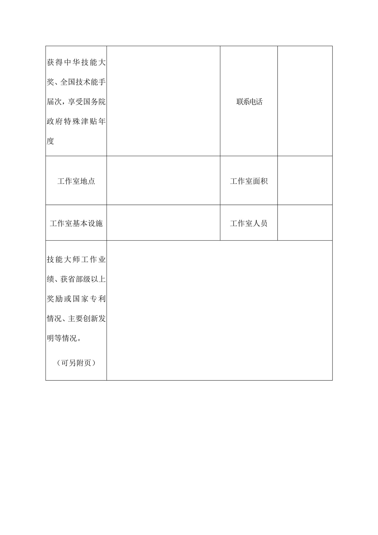 国家级技能大师工作室建设项目申报表