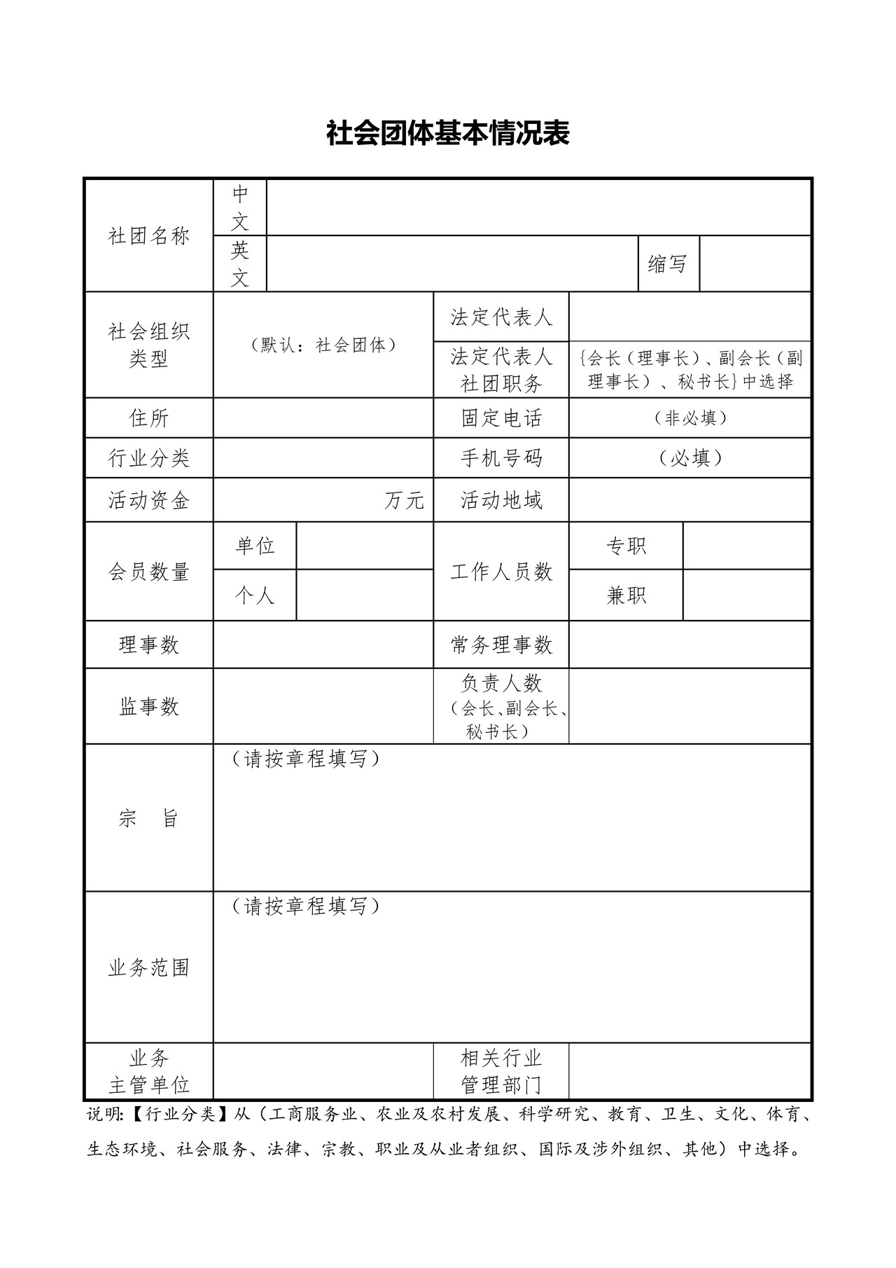社会团体成立登记申请书