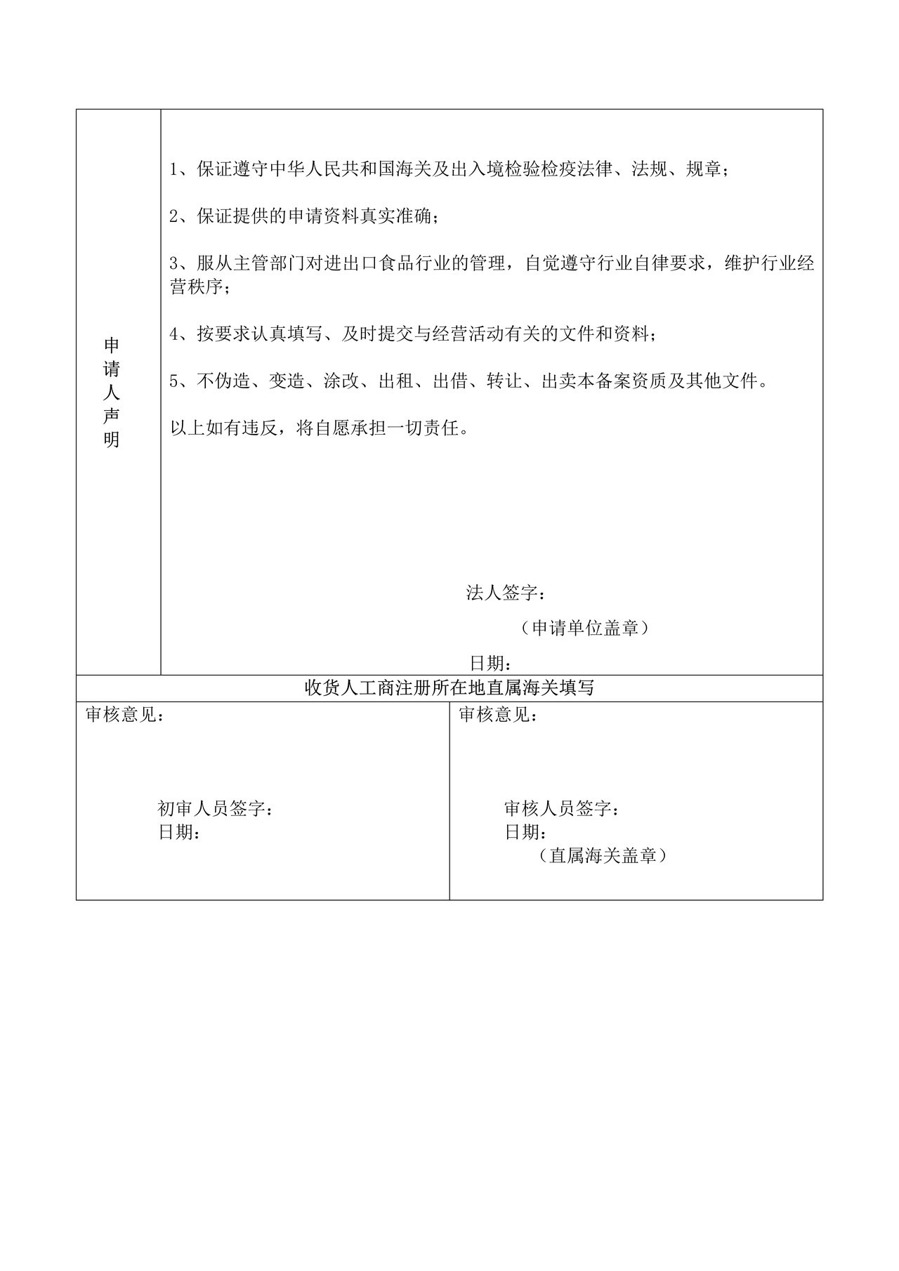 进口肉类收货人备案申请表