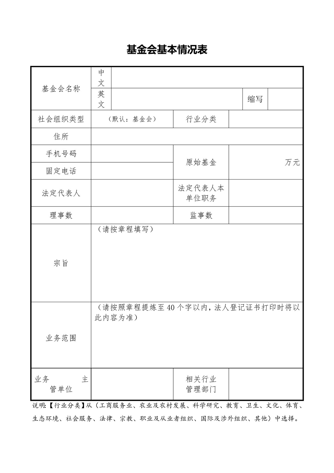 基金会设立登记申请书