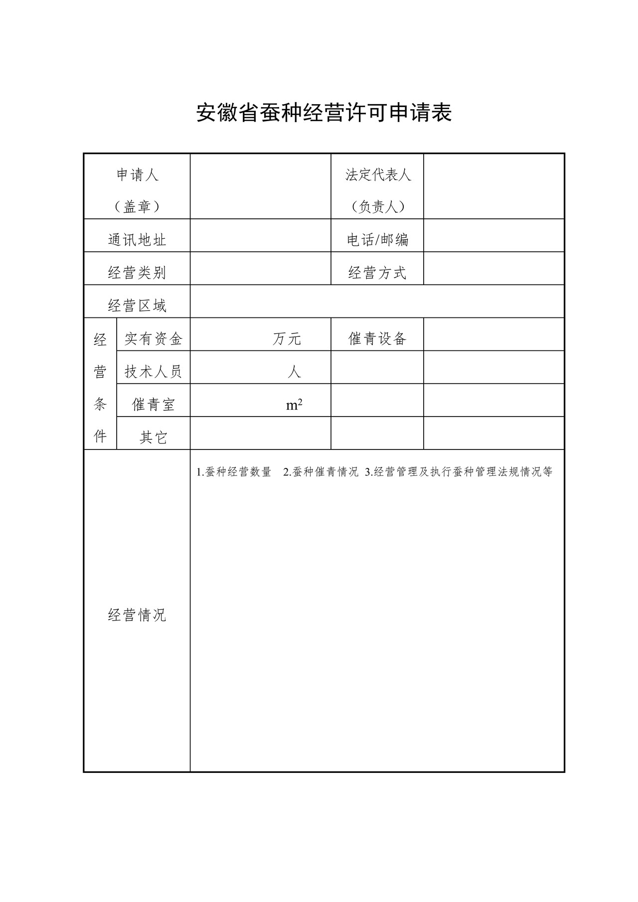 安徽省蚕种经营许可申请表