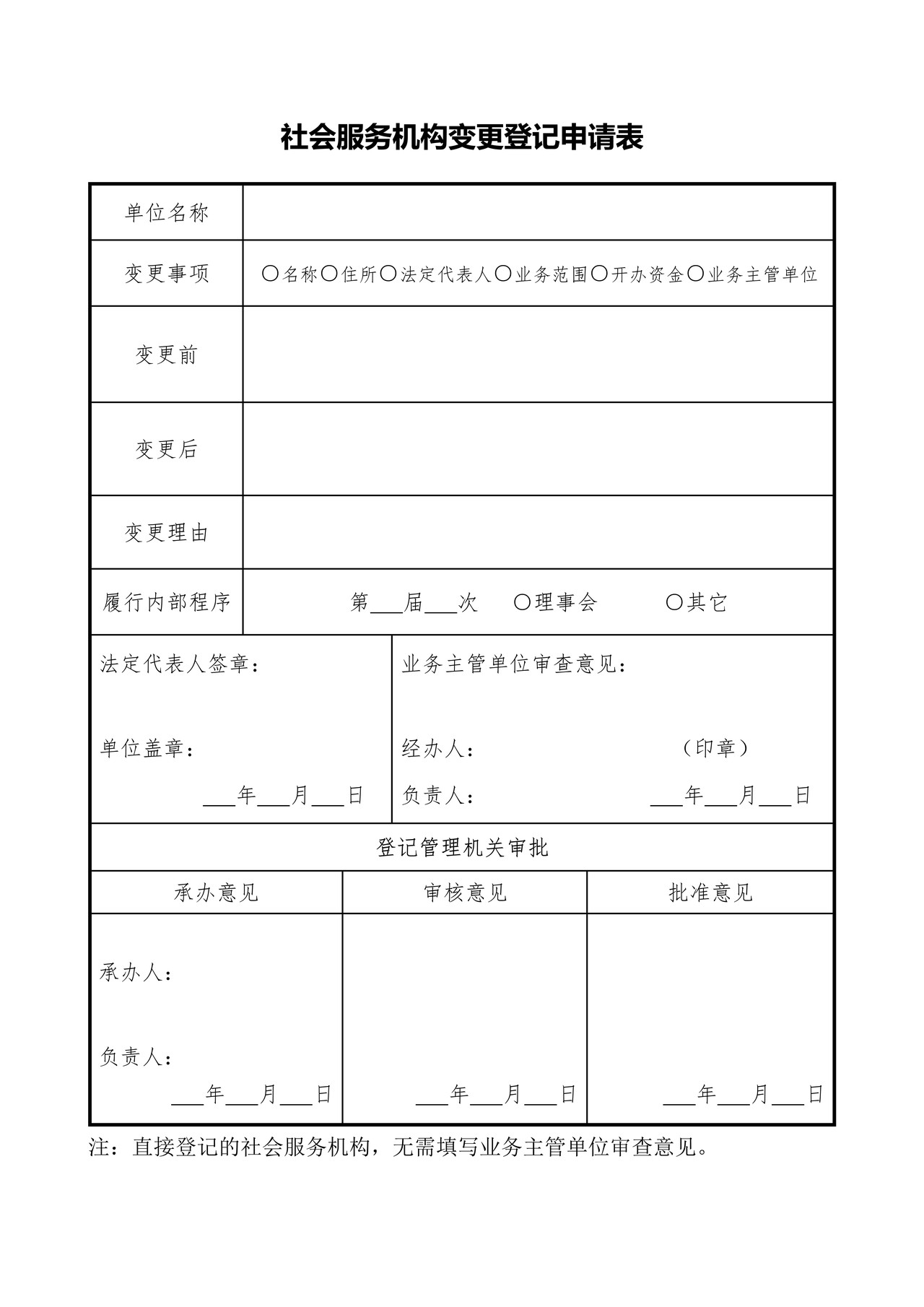 社会服务机构变更登记申请书