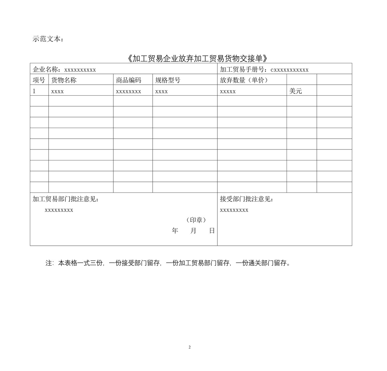 加工贸易企业放弃加工贸易货物交接单