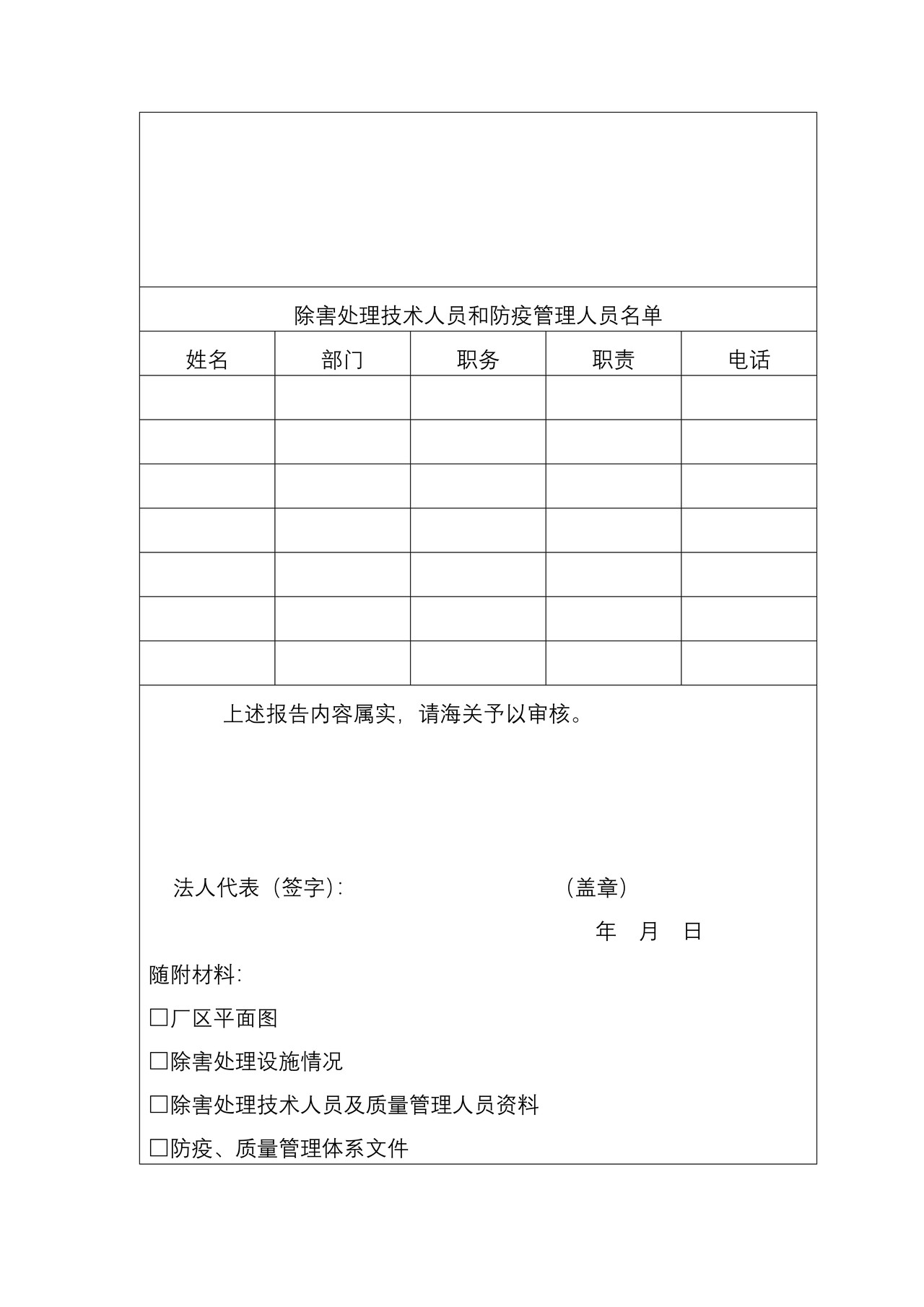 出境货物木质包装除害处理标识加施资格申请考核表