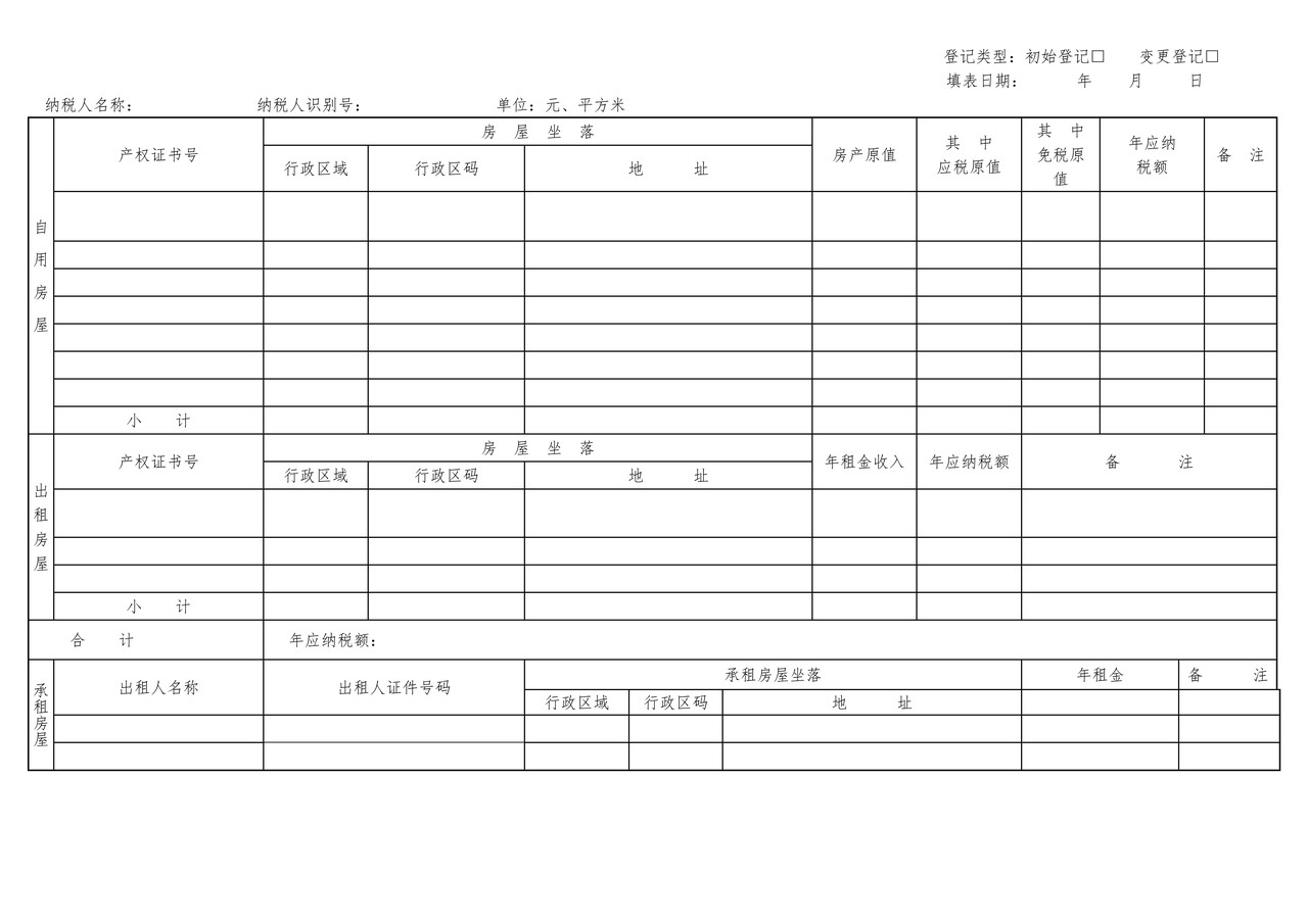 房屋、土地、车船情况登记表
