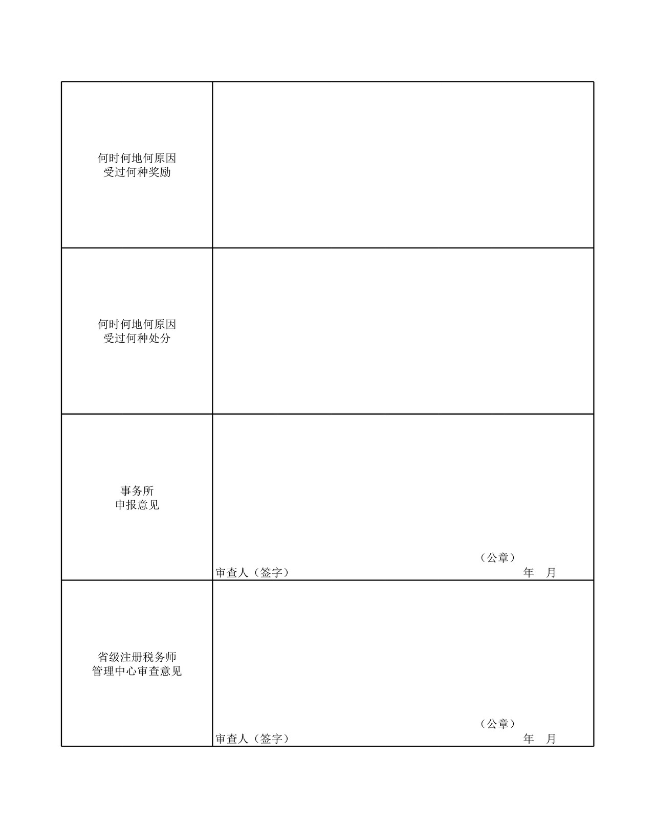 注册税务师执业注册申请表
