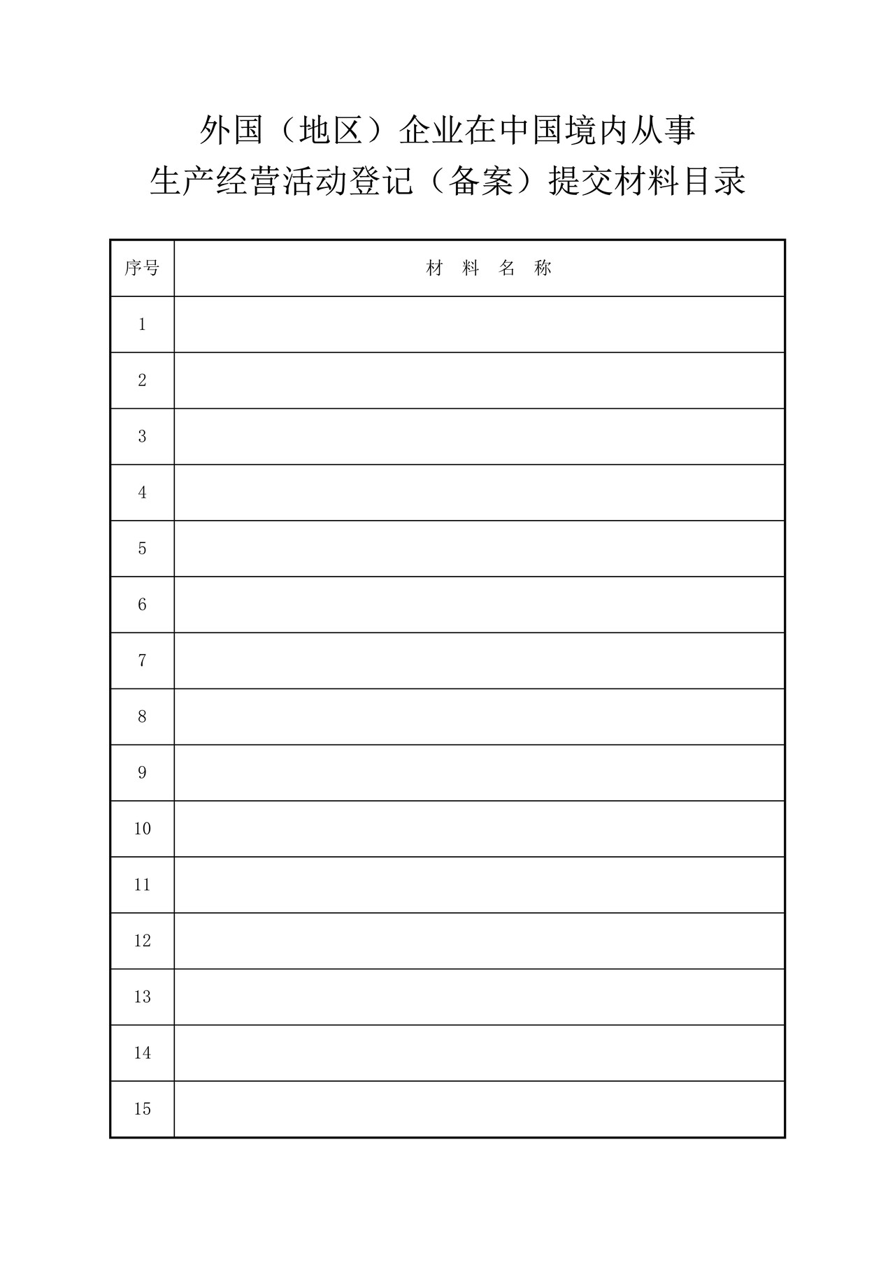 外国（地区）企业在中国境内从事生产经营活动登记(备案)申请书