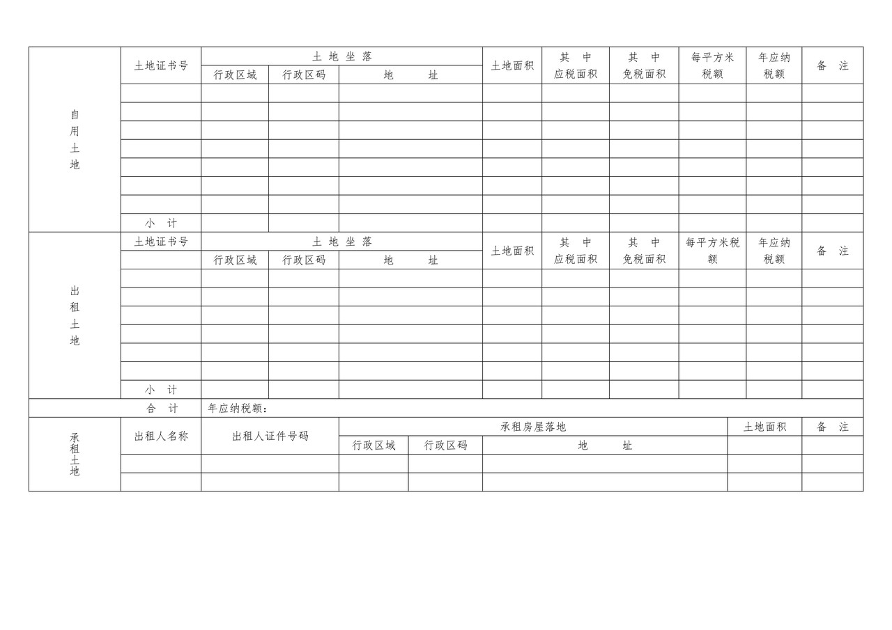 房屋、土地、车船情况登记表