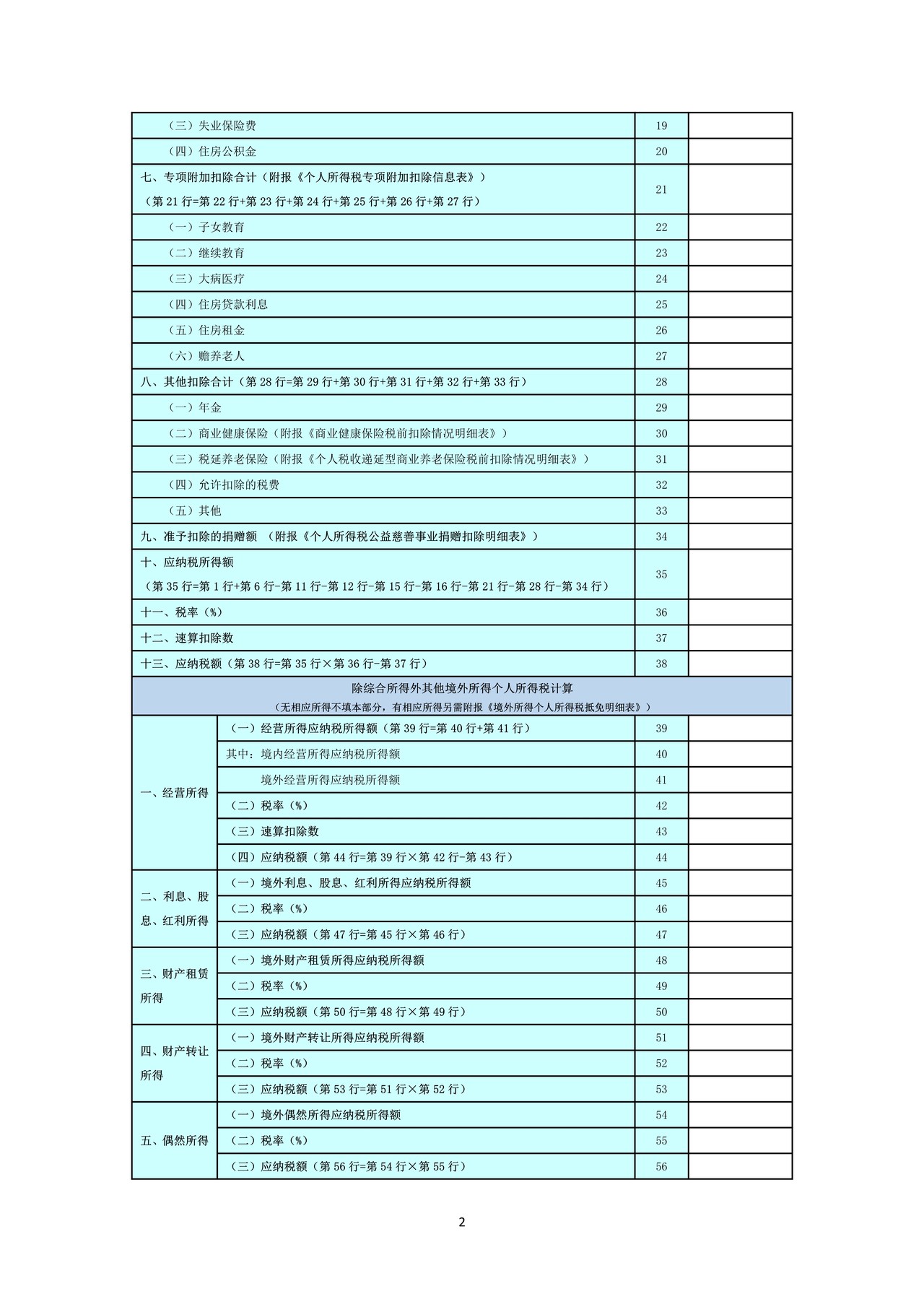 个人所得税年度自行纳税申报表(B表)2022