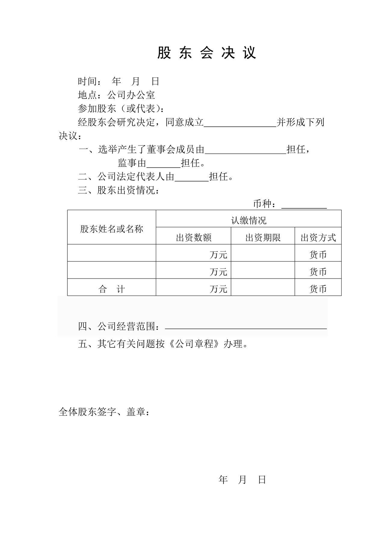 外商投资、非独资章程及股东会决议(设董事会)