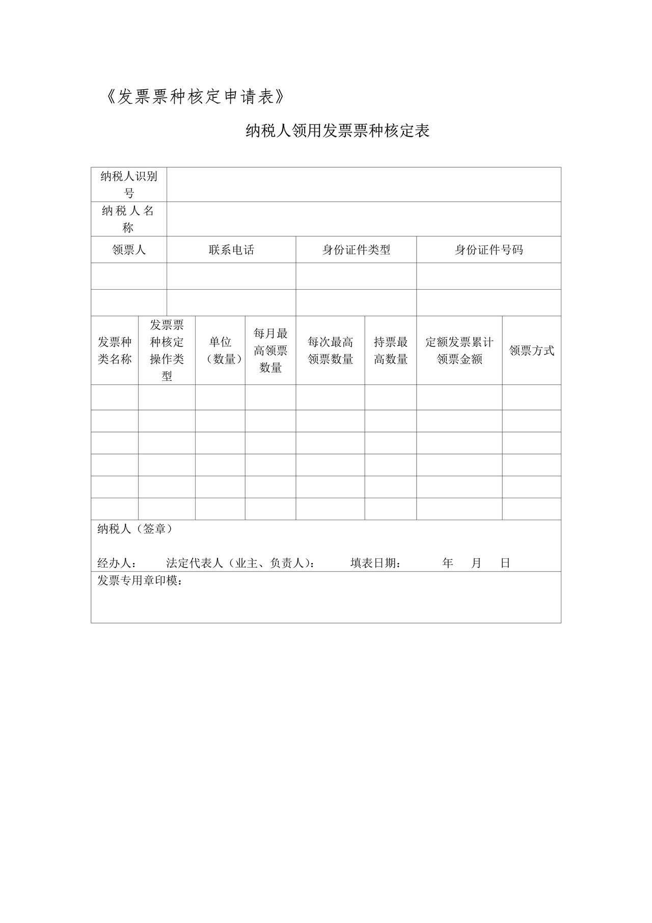 发票票种核定申请表